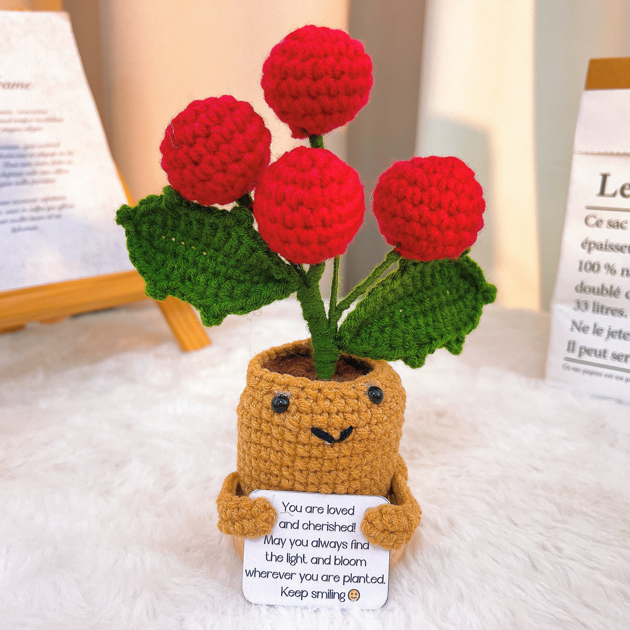 December Birth Month Holly Flower Bouquet - Hand-Crocheted Birthday Christmas Flower Arrangement with Festive Wrapping