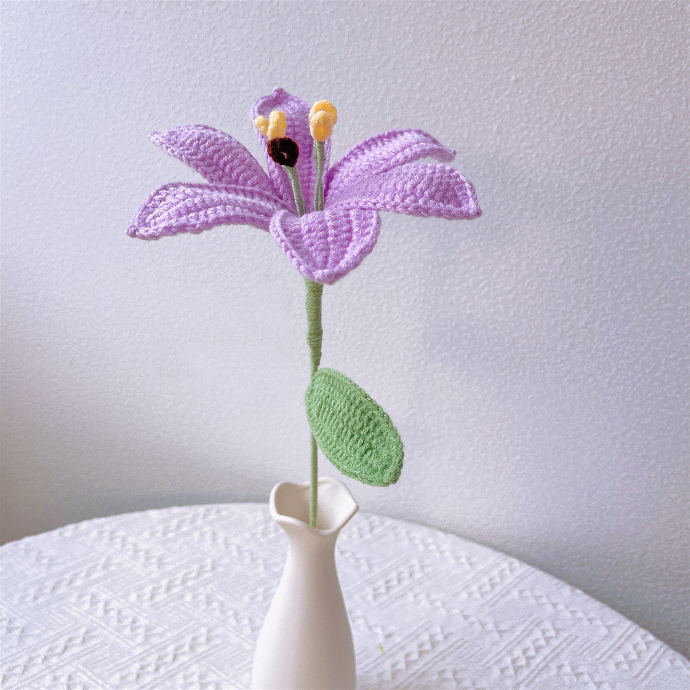 Handmade Crocheted Purple Flower Bouquet with Lilies, Roses, Lavender & More