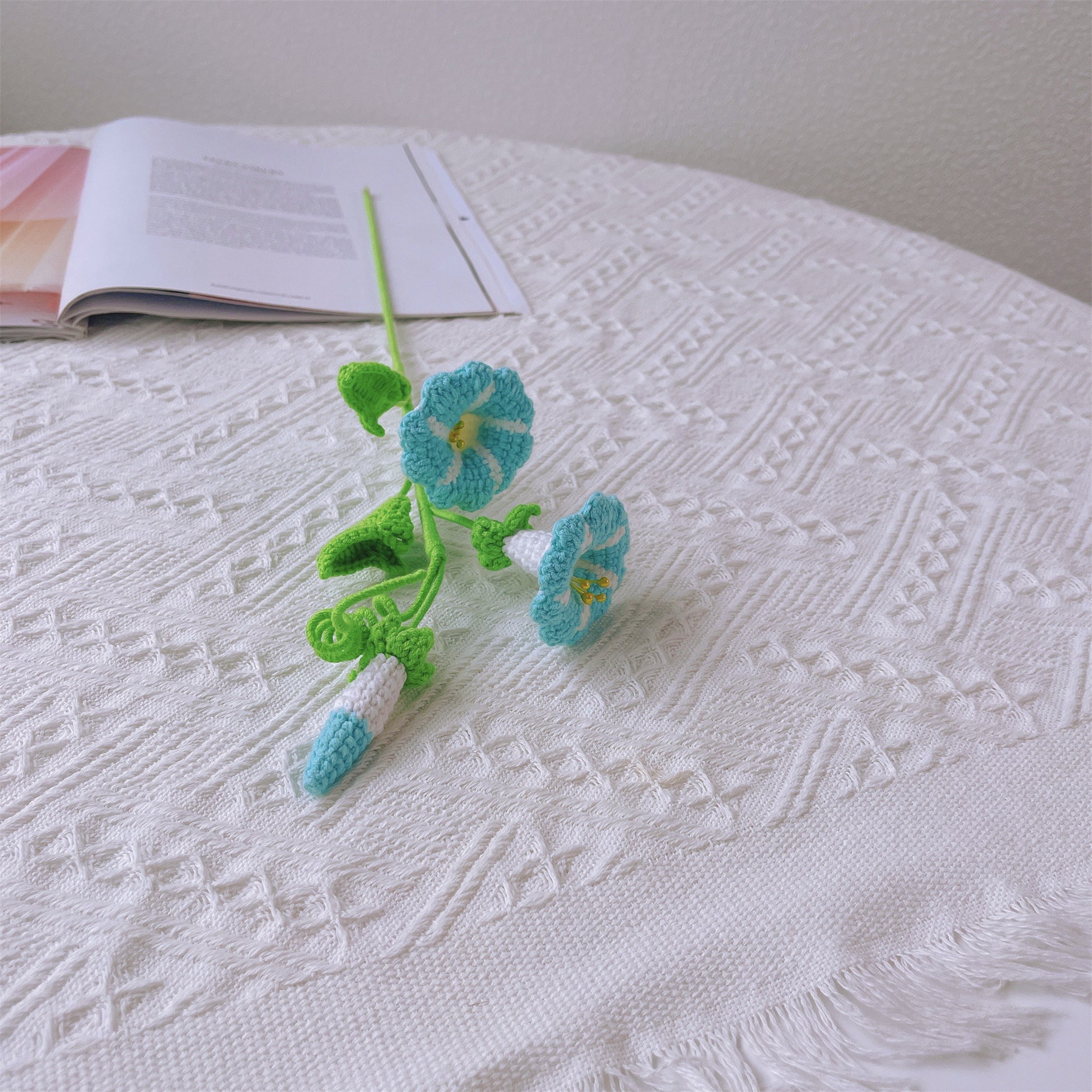 September Birth Month Morning Glory Birthday Bouquet - Handcrafted Hooked Single Stem Crochet - Ideal for Garden Lovers or 9th Month Celebrations