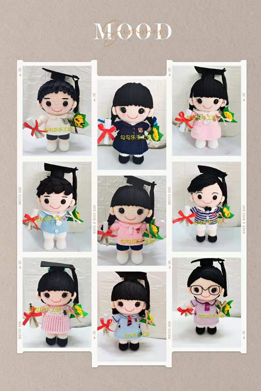 Custom Handmade Crochet Doll (28cm) - Personalized Boy Girl Pets Graduate Engagement Wedding Photo to Doll - Unique Gift for Birthday, Wedding, Anniversary, Graduation, Valentine's Day