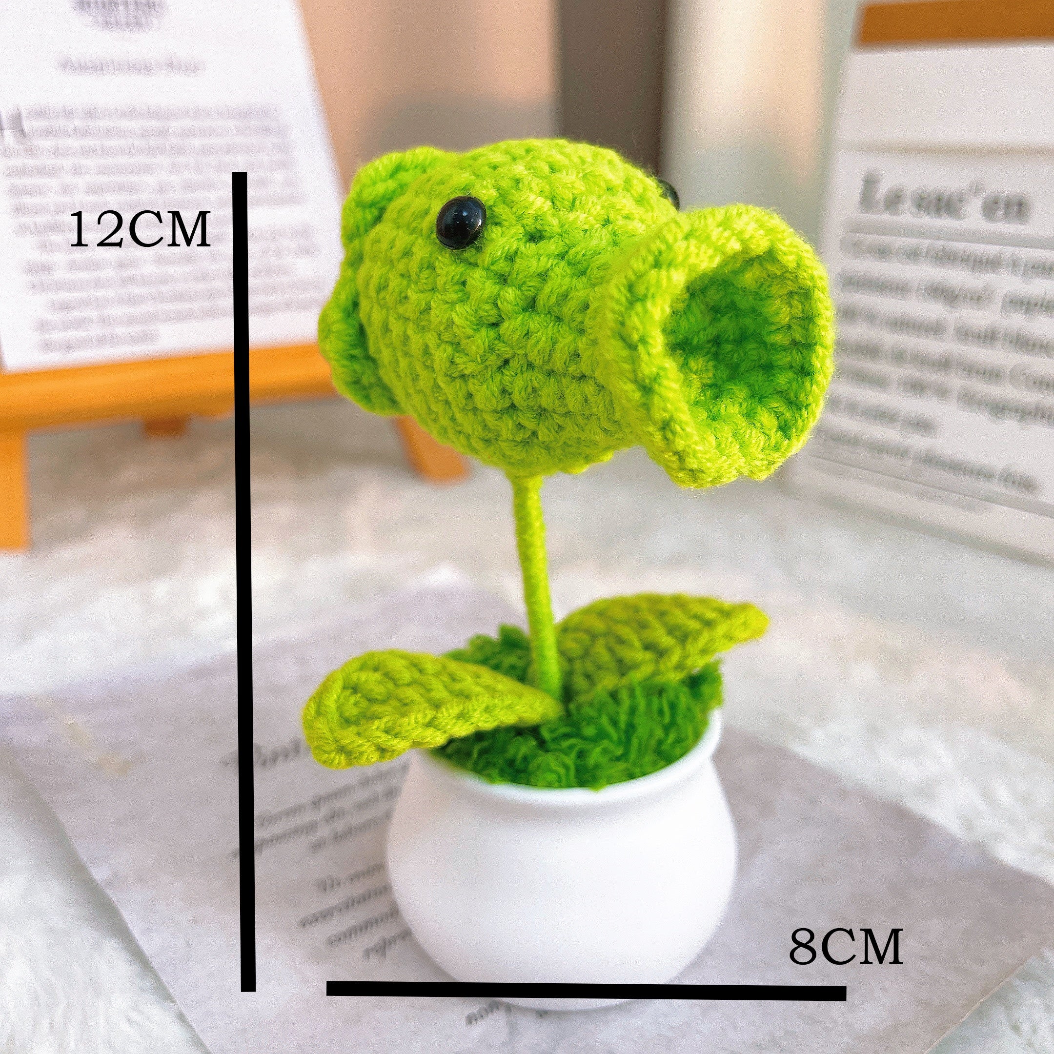 Handmade Crochet Peashooter Planter - Zombies Inspired, White Plastic Pot , Hypoallergenic Desk Decor for Gamers, Kids & Fun Gifts