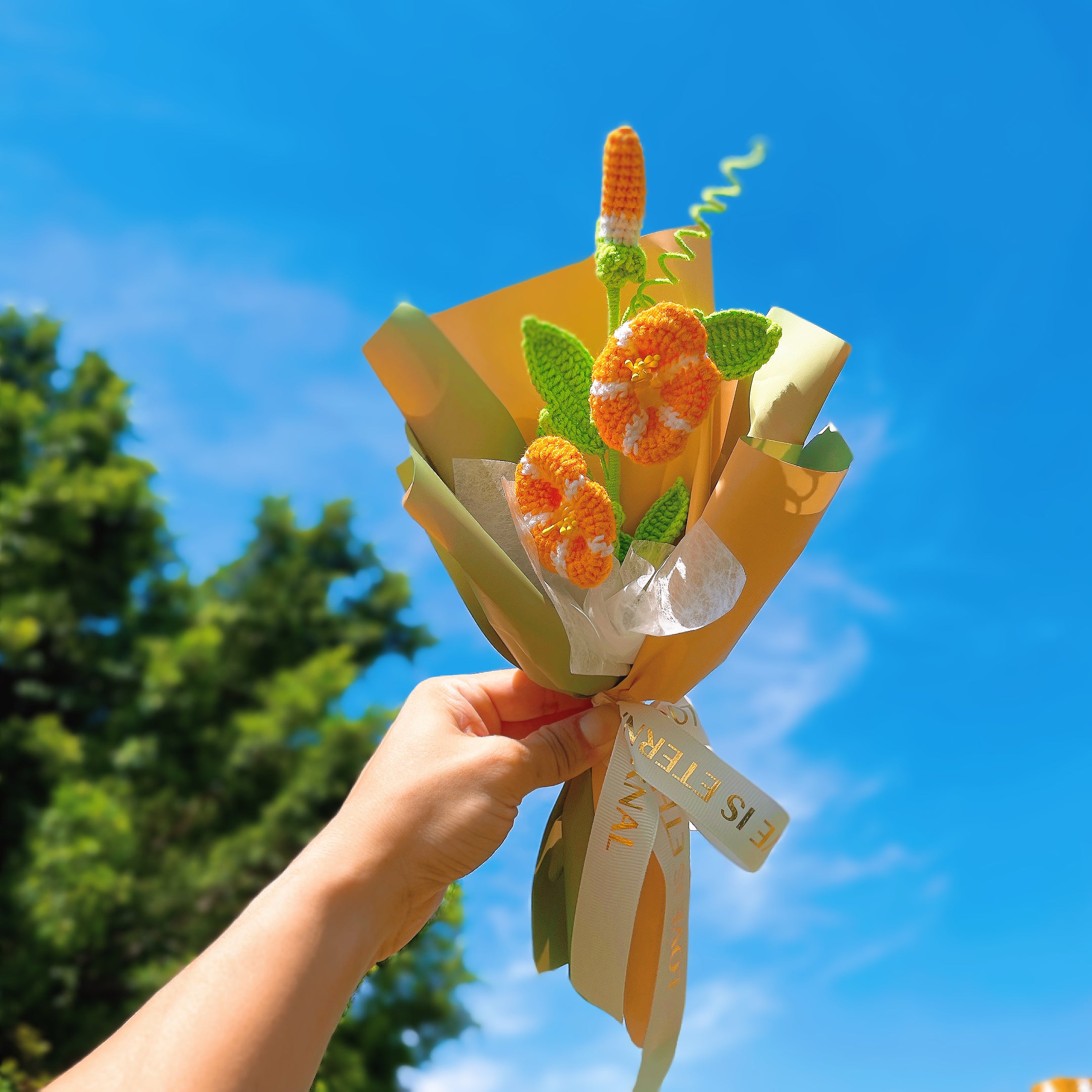 September Birth Month Morning Glory Birthday Bouquet - Handcrafted Hooked Single Stem Crochet - Ideal for Garden Lovers or 9th Month Celebrations