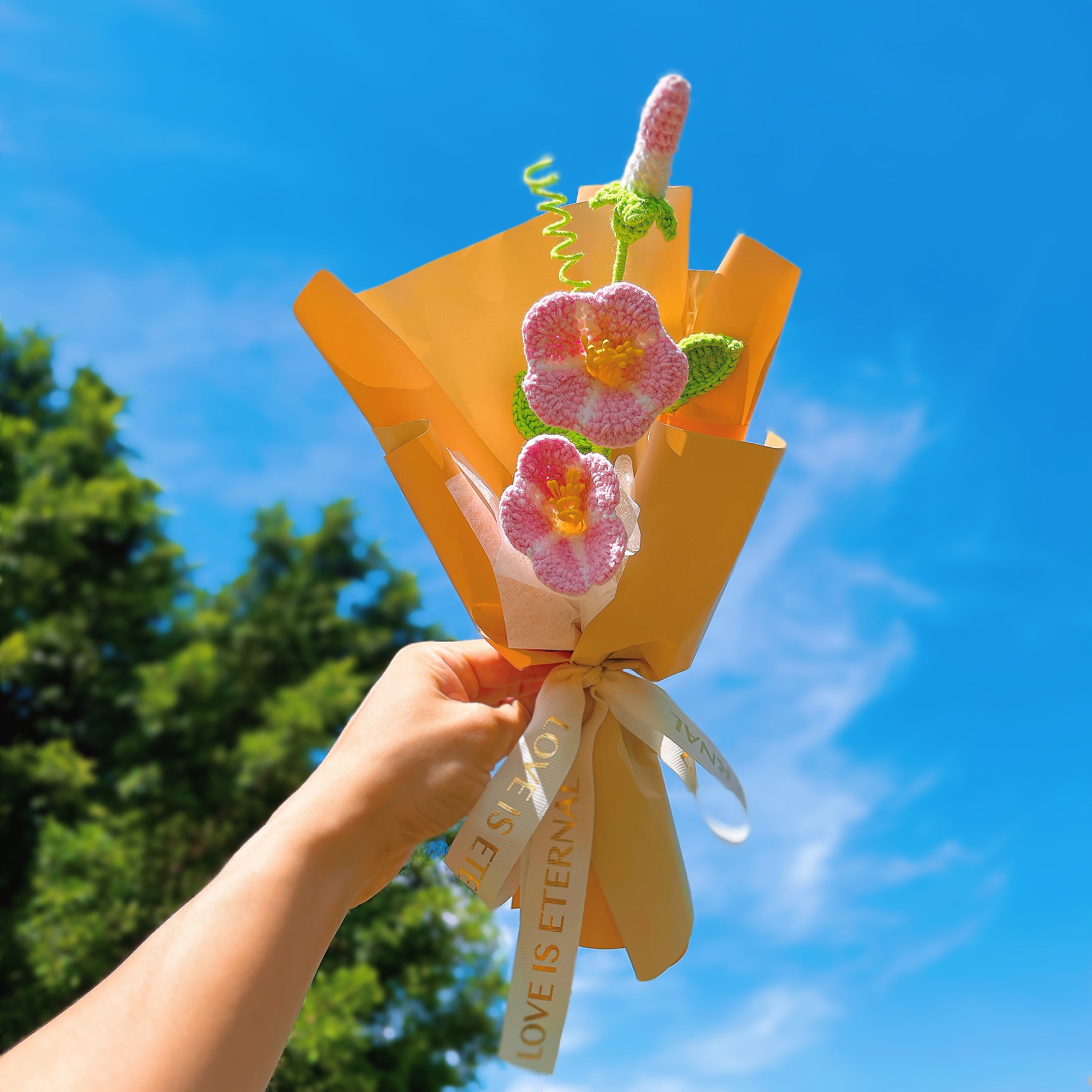 September Birth Month Morning Glory Birthday Bouquet - Handcrafted Hooked Single Stem Crochet - Ideal for Garden Lovers or 9th Month Celebrations