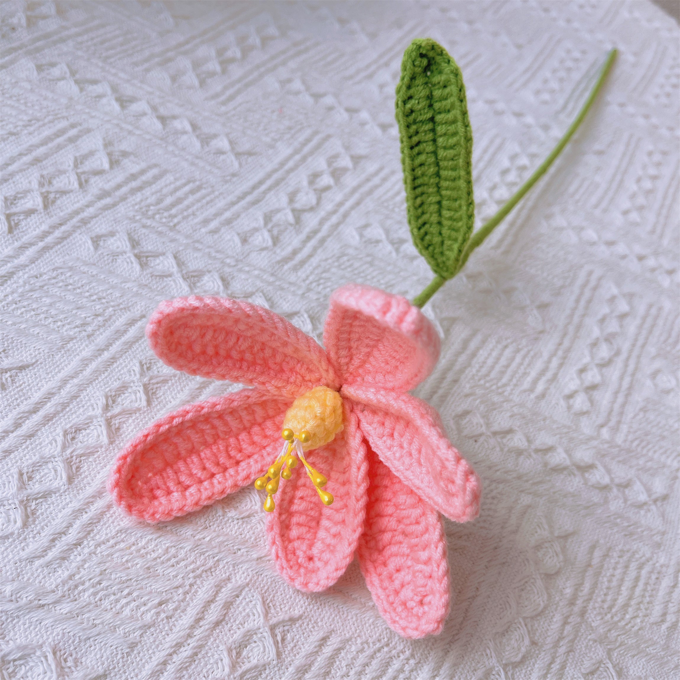 Handmade Crocheted Rose Bouquet with Lilies, Eucalyptus, Tulips, Forget-Me-Nots