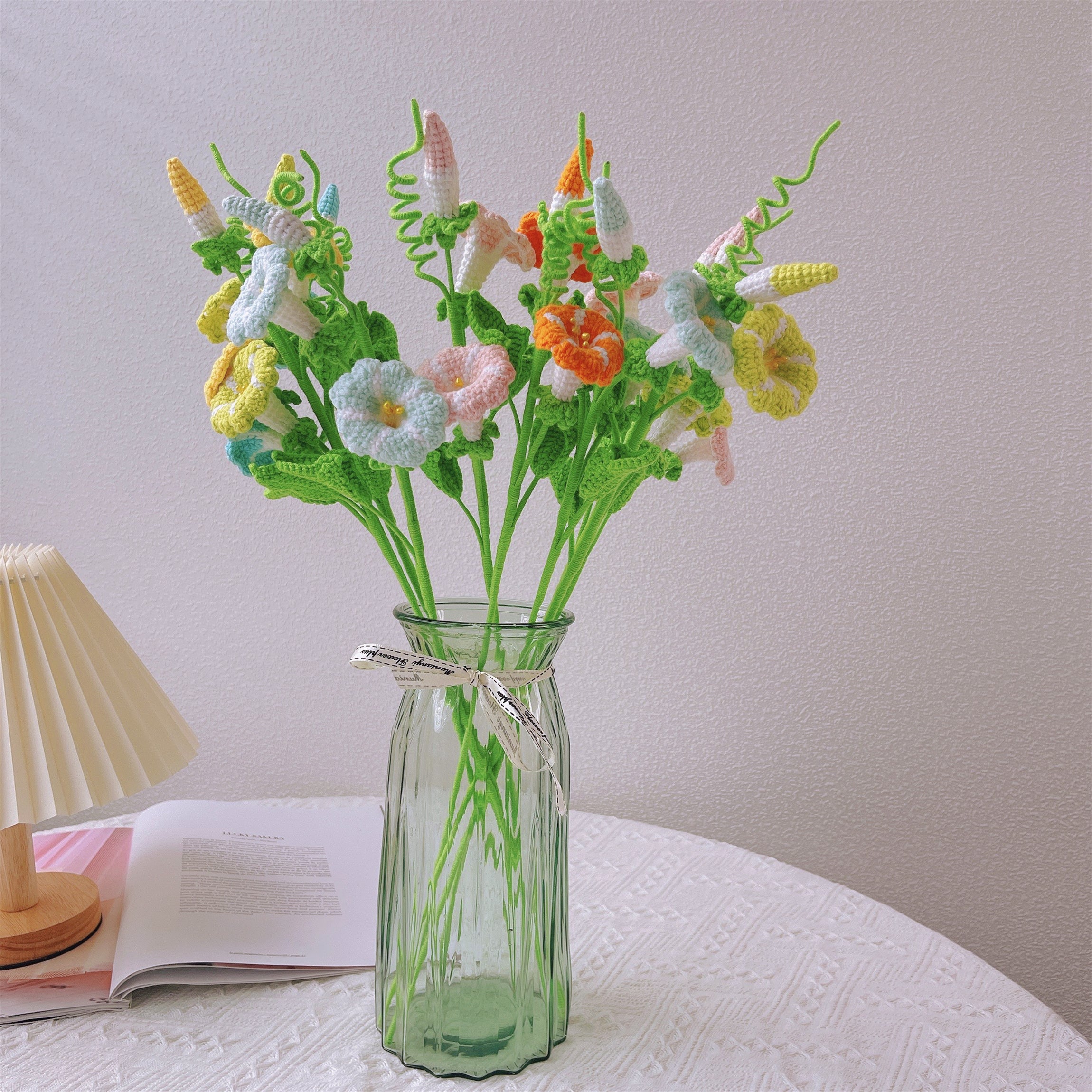 September Birth Month Morning Glory Birthday Bouquet - Handcrafted Hooked Single Stem Crochet - Ideal for Garden Lovers or 9th Month Celebrations