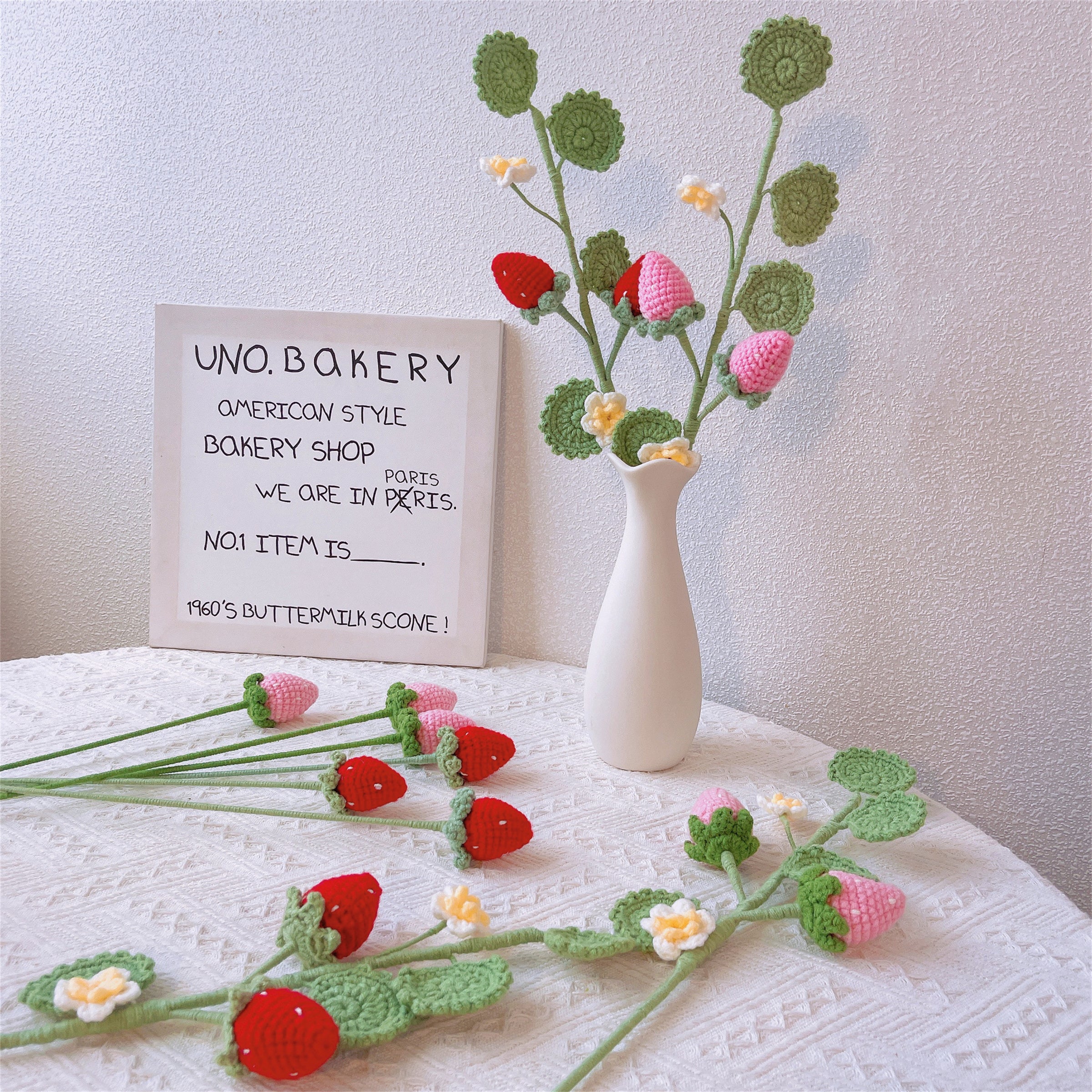 Sweet Strawberry Fields: Handcrafted Crochet Strawberry Stake for a Charming Garden Decor"