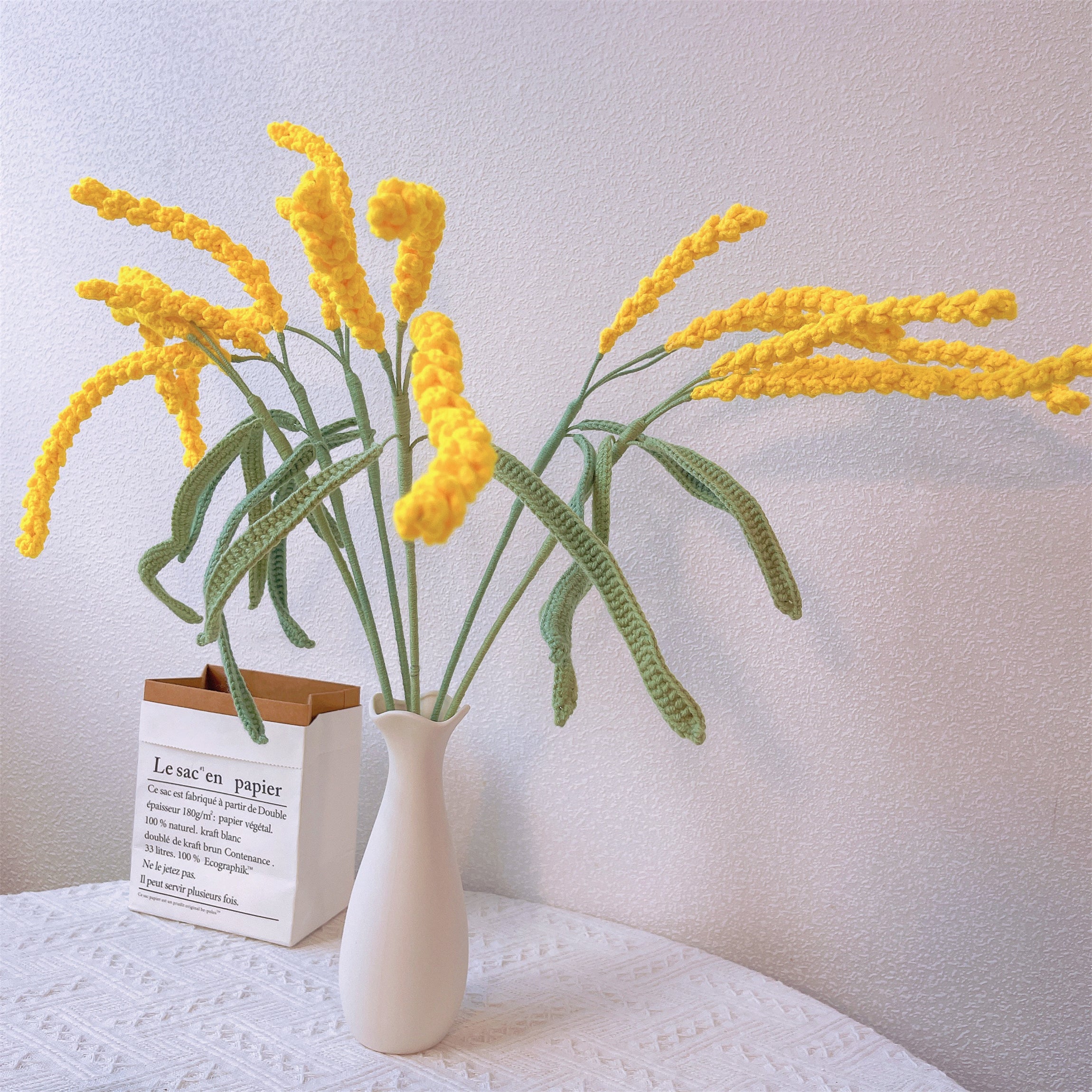 Rustic Charm: Handcrafted Crochet Barley Stake for a Natural Garden Decor bouquet