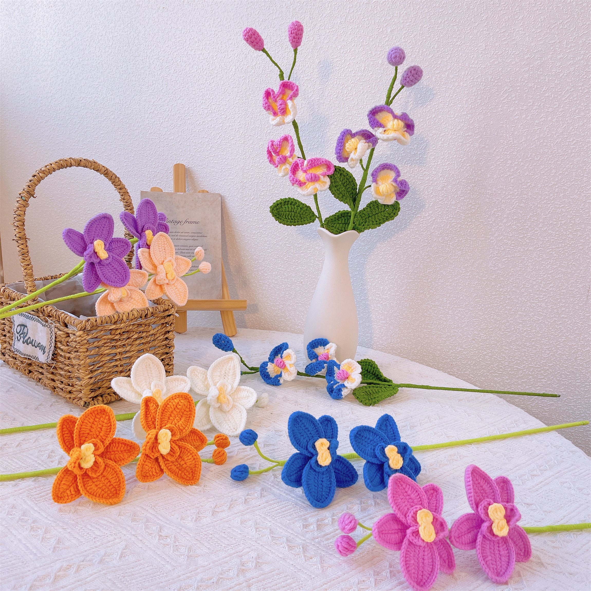 August Birth Month Orchid Bouquet - Handcrafted Hooked Single Stem Birthday Anniversary Flower Gift for August-Born Loved Ones