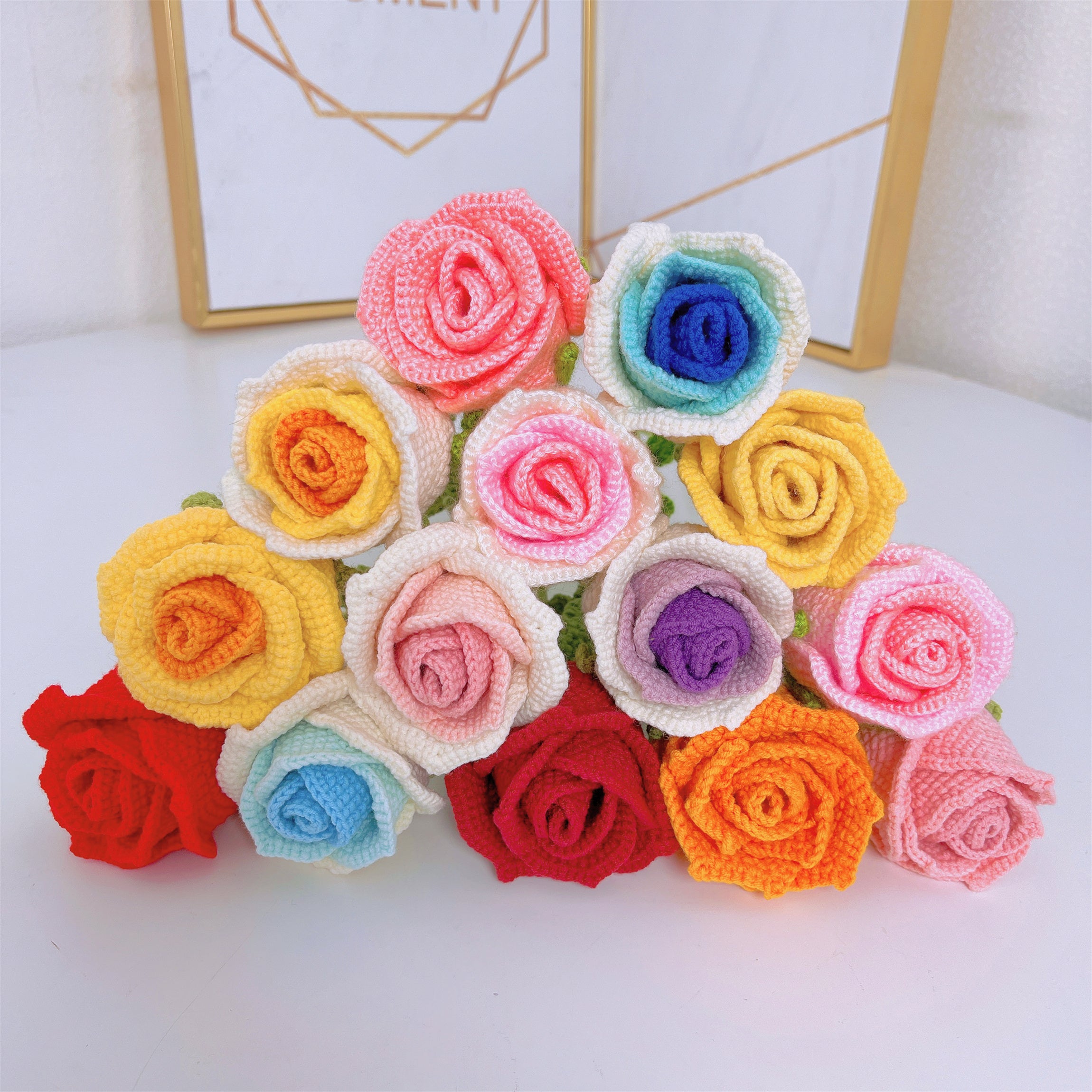 Handmade Crochet Cup Shape Roses - Yarn Crafted, Home Decor, Gift Idea, Unique and Elegant, Symbolic Flower, Fathers Day Gifts from Daughter