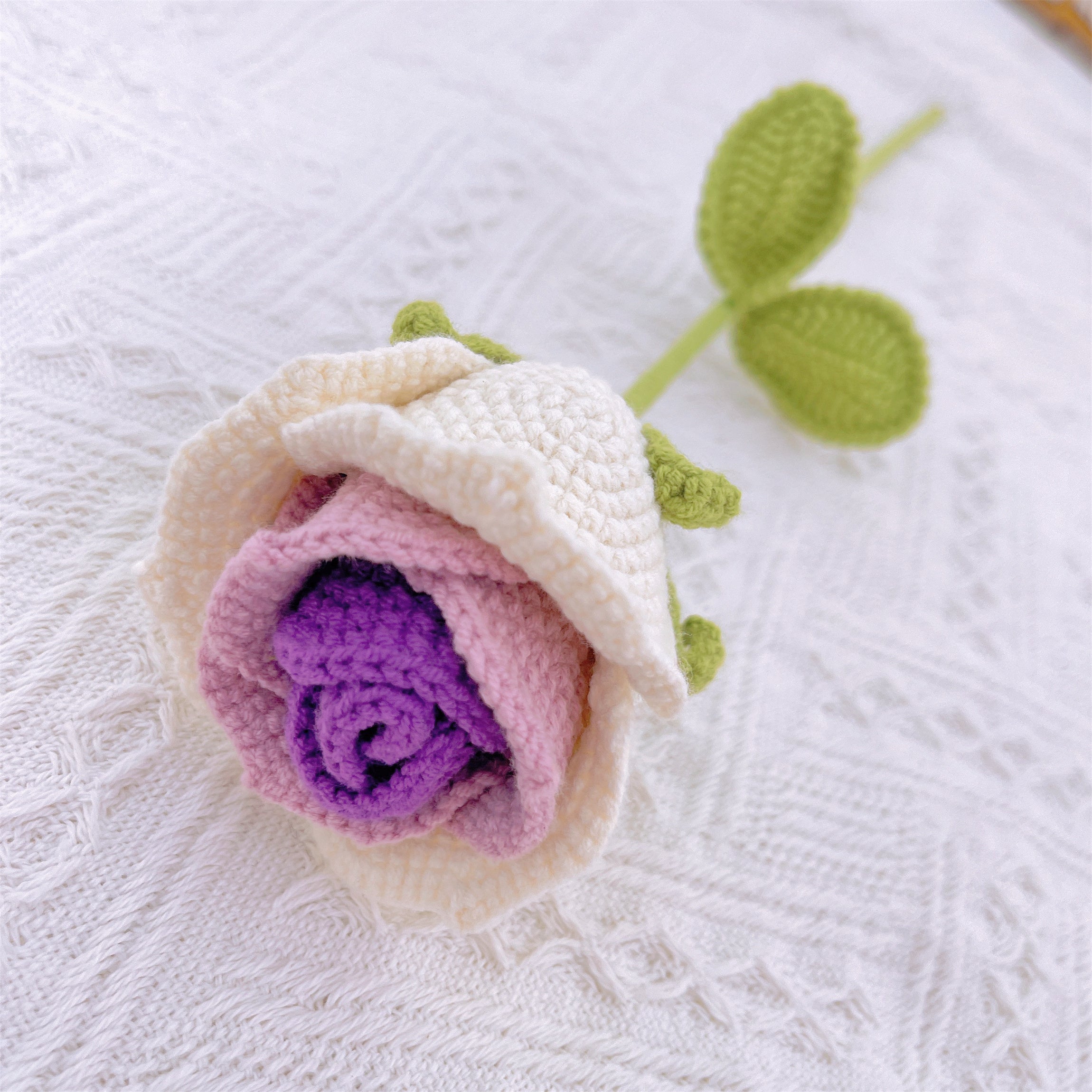 Handmade Crochet Cup Shape Roses - Yarn Crafted, Home Decor, Gift Idea, Unique and Elegant, Symbolic Flower, Fathers Day Gifts from Daughter