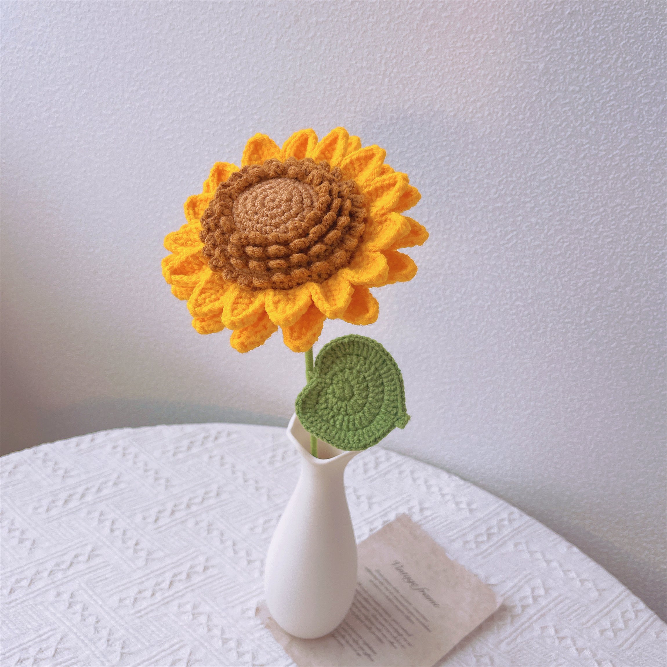 Handmade Crochet Sunflower and Daisy Bouquet in Kraft Paper Wrap with Brown Newspaper for Graduation Summer Vacation Appreciation
