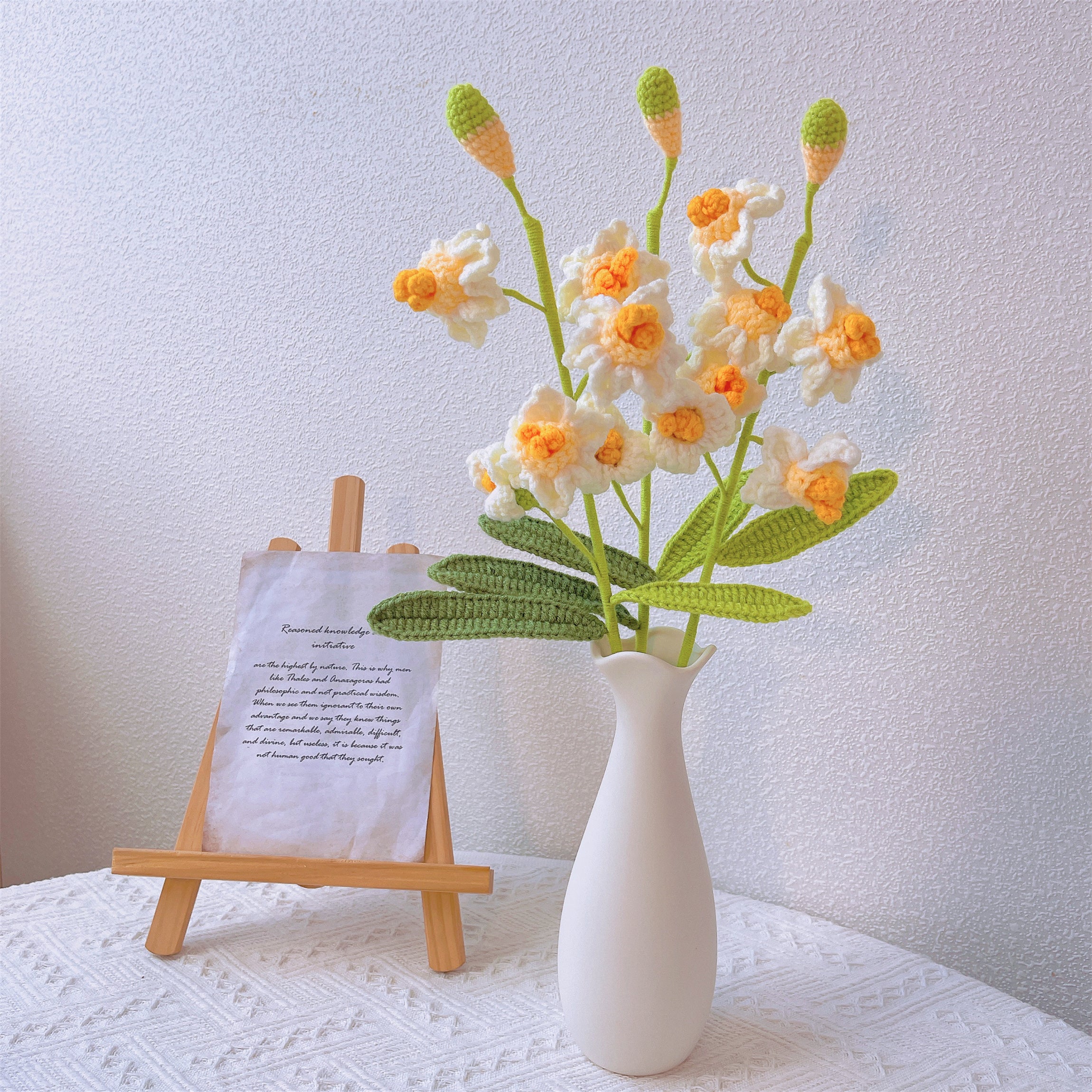 March Birth Month Daffodil Narcissus Bouquet - Hand-Crocheted Single Stem Birthday Flower Arrangement with Elegant Wrapping