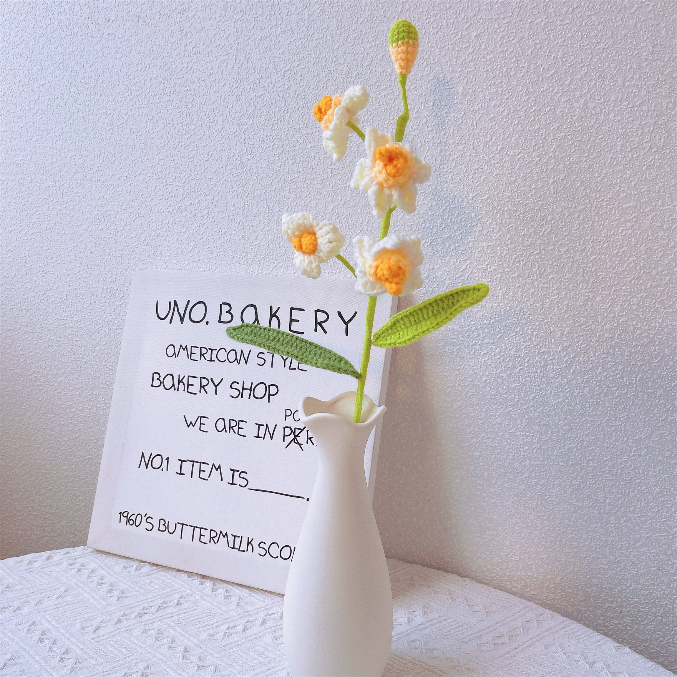 March Birth Month Daffodil Narcissus Bouquet - Hand-Crocheted Single Stem Birthday Flower Arrangement with Elegant Wrapping