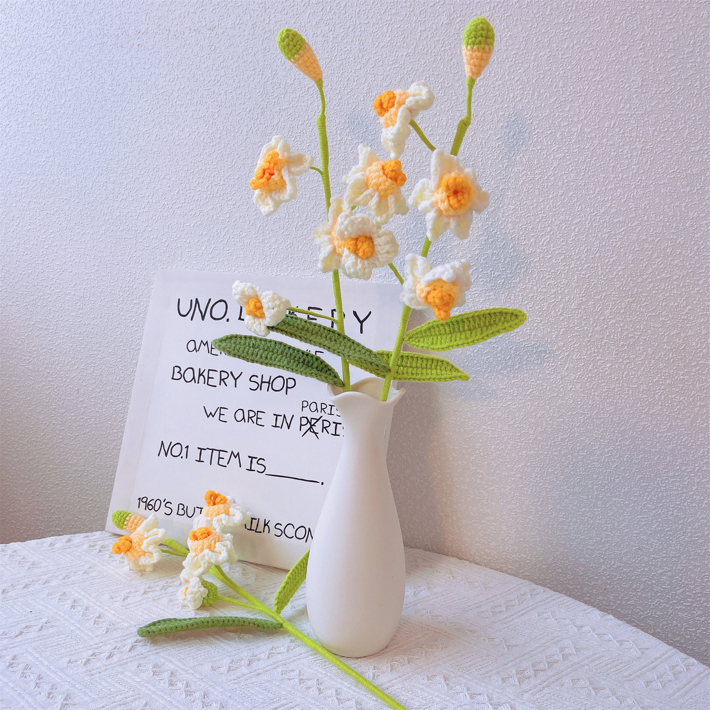 March Birth Month Daffodil Narcissus Bouquet - Hand-Crocheted Single Stem Birthday Flower Arrangement with Elegant Wrapping