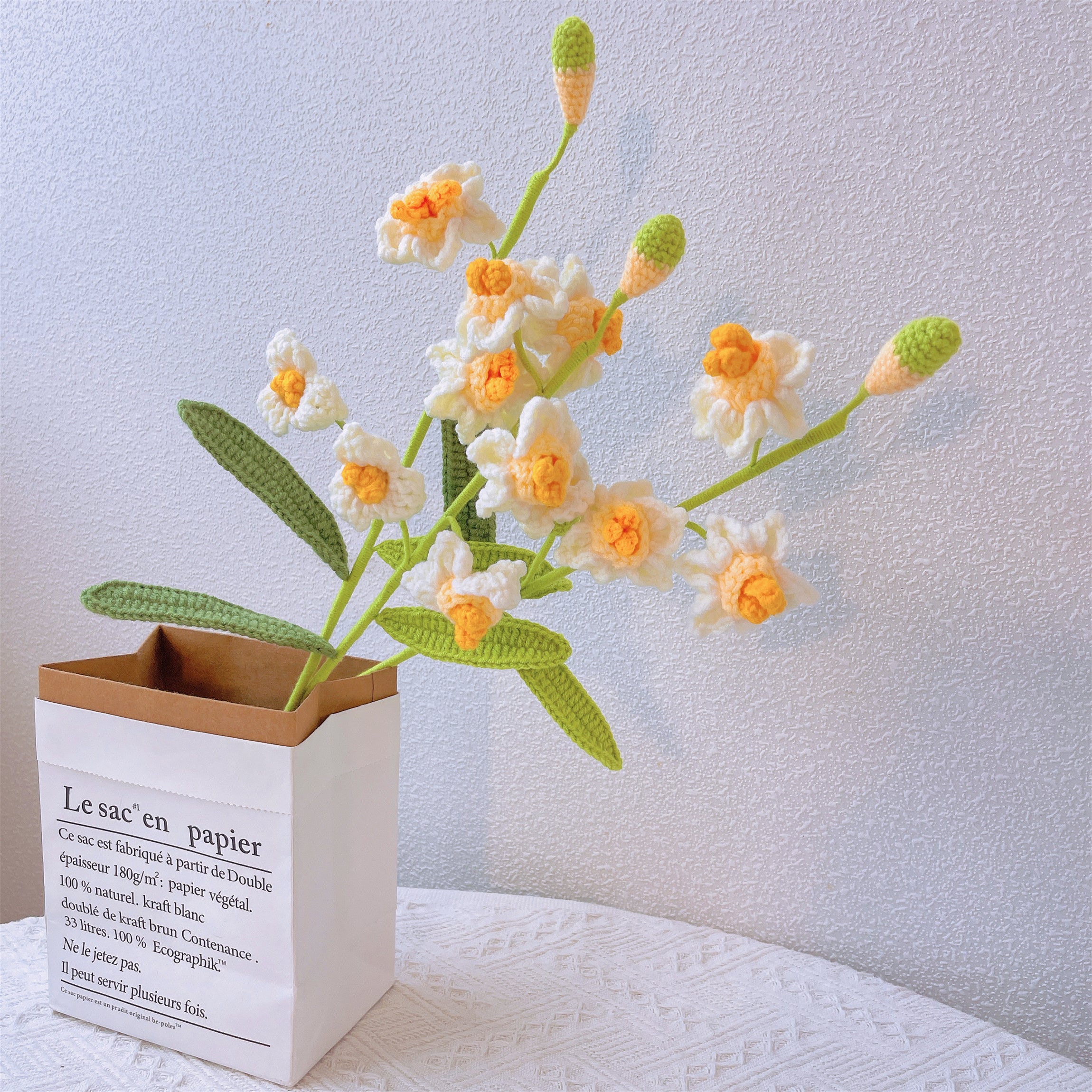 March Birth Month Daffodil Narcissus Bouquet - Hand-Crocheted Single Stem Birthday Flower Arrangement with Elegant Wrapping