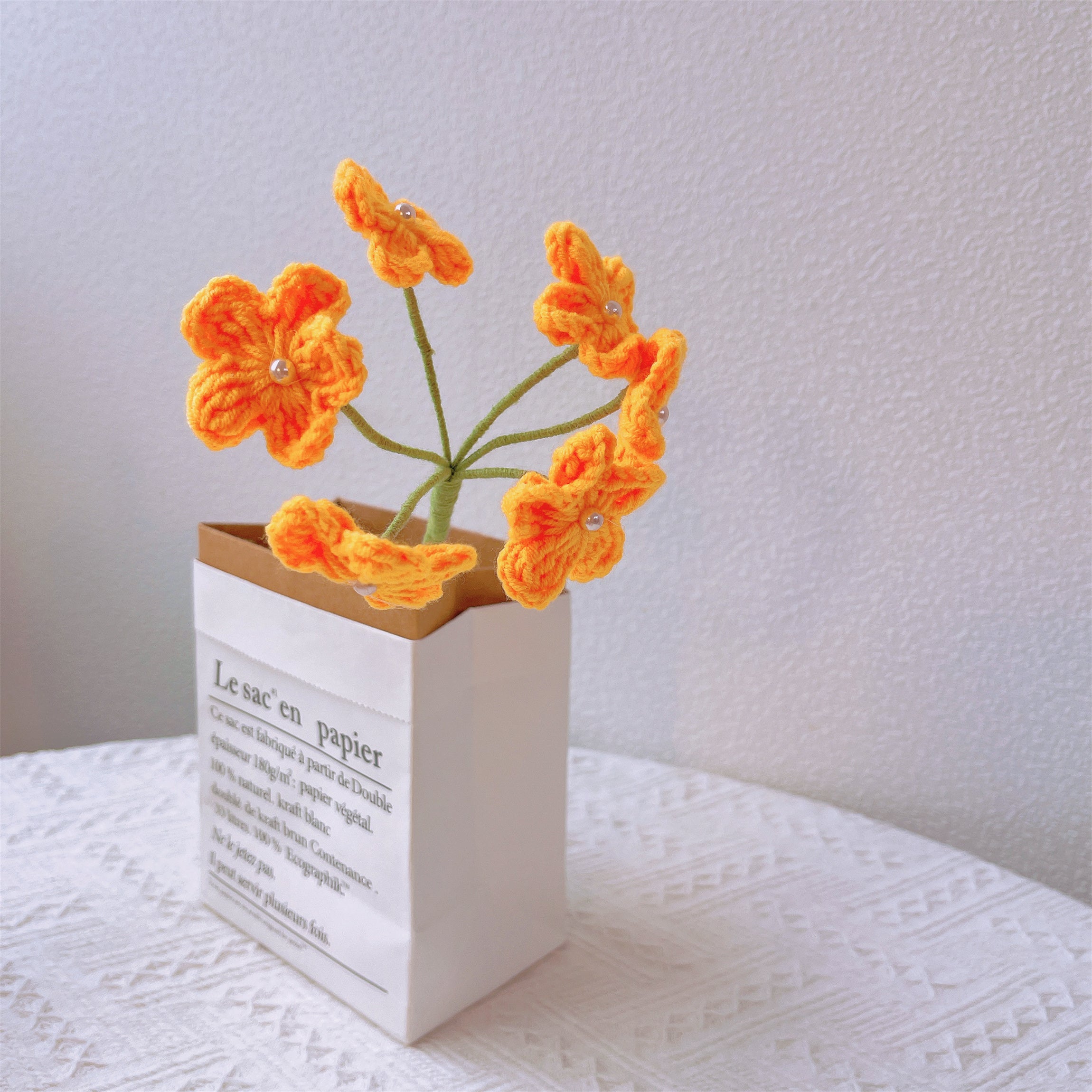 Hand-Crochet Christian Baptism Bouquet - Hypoallergenic Artificial Yellow Lily, Sunflower, Tulip, Forget-Me-Not Floral Arrangement Gift Ideas for Church, Easter, Christmas
