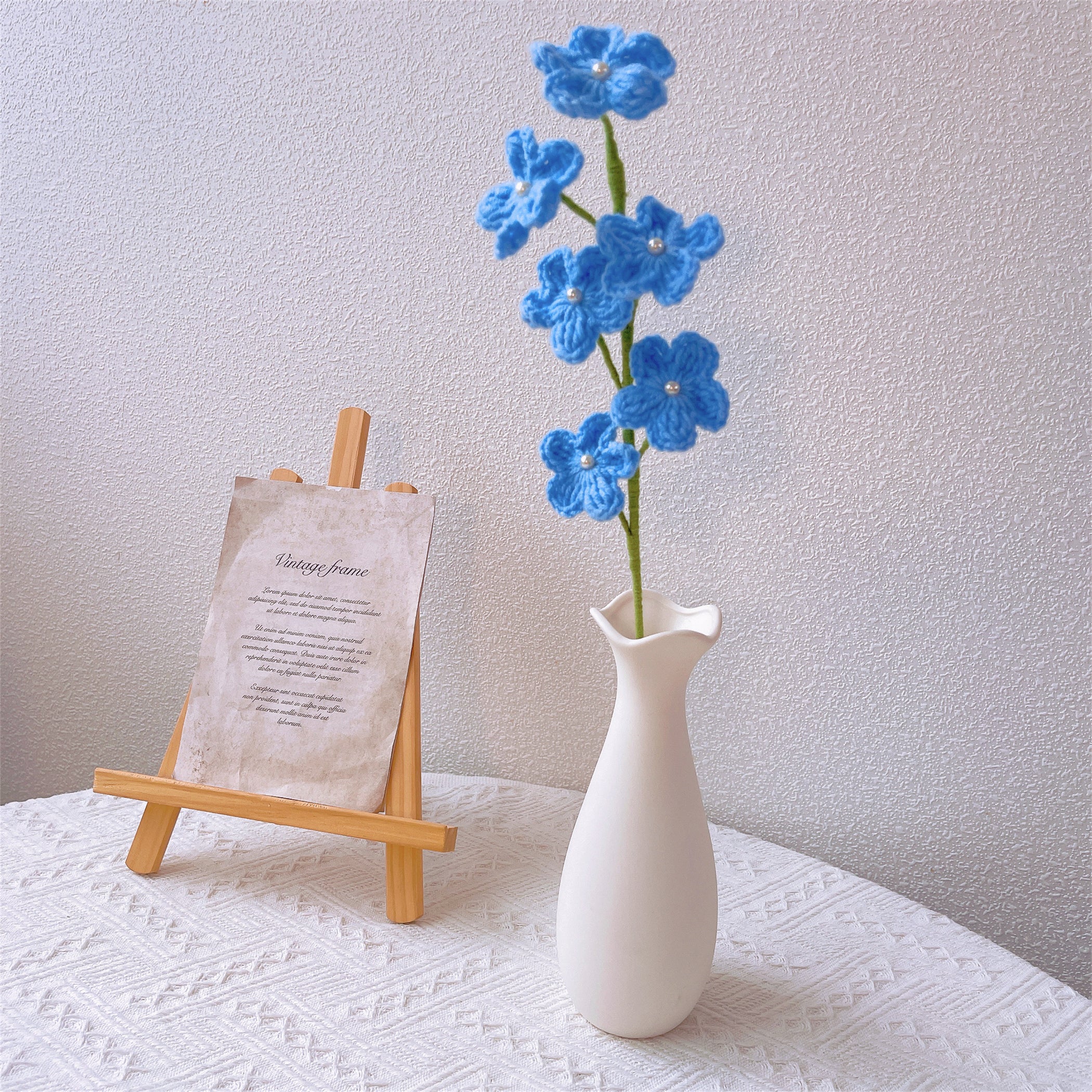 Crochet Forget-me-not Knitted Flowers - Bouquet Arrangement, Flowers for Vase, Table Decor, Centerpiece, Wedding Decoration, Unique Decor