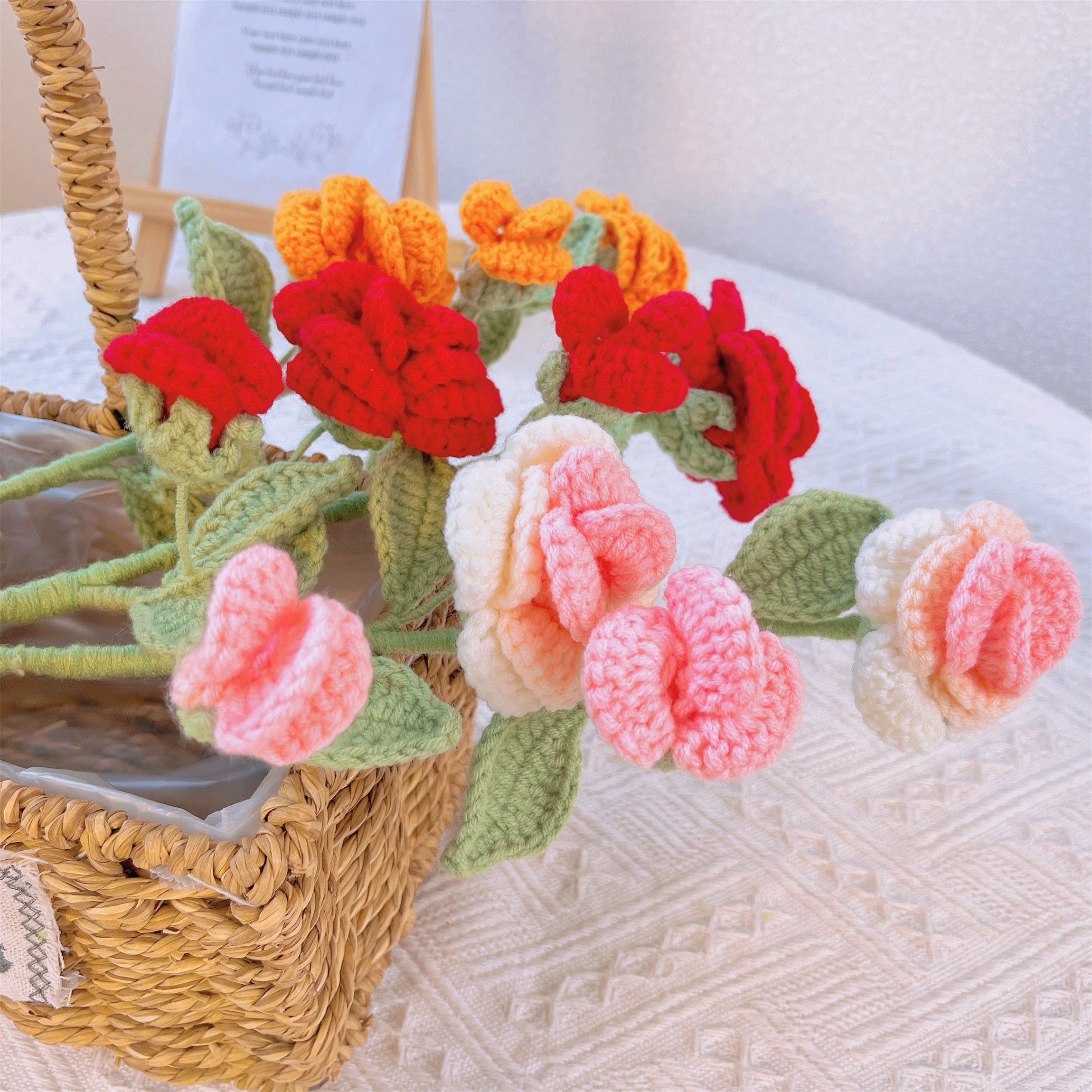 Rose Elegance: Handcrafted Crochet Rose Flower Stake for a Romantic Garden Decor