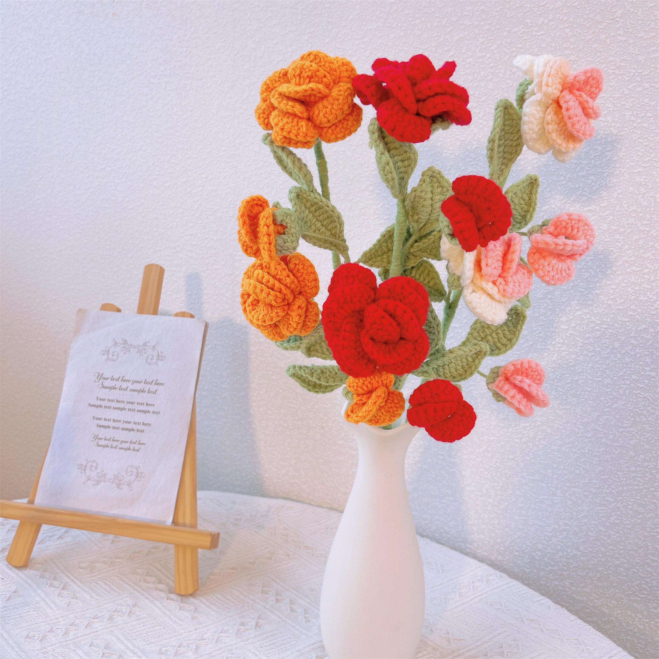 Rose Elegance: Handcrafted Crochet Rose Flower Stake for a Romantic Garden Decor