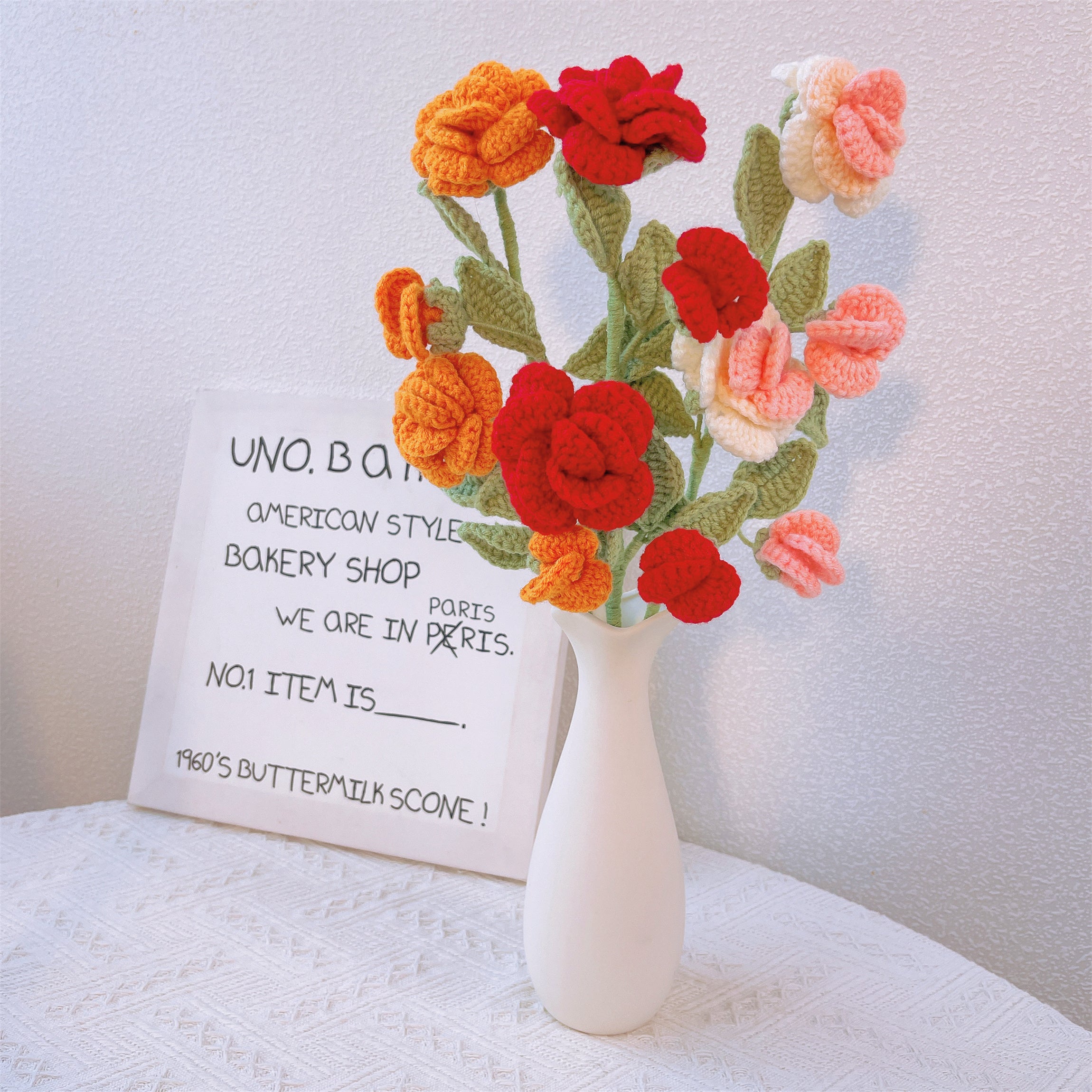 Rose Elegance: Handcrafted Crochet Rose Flower Stake for a Romantic Garden Decor