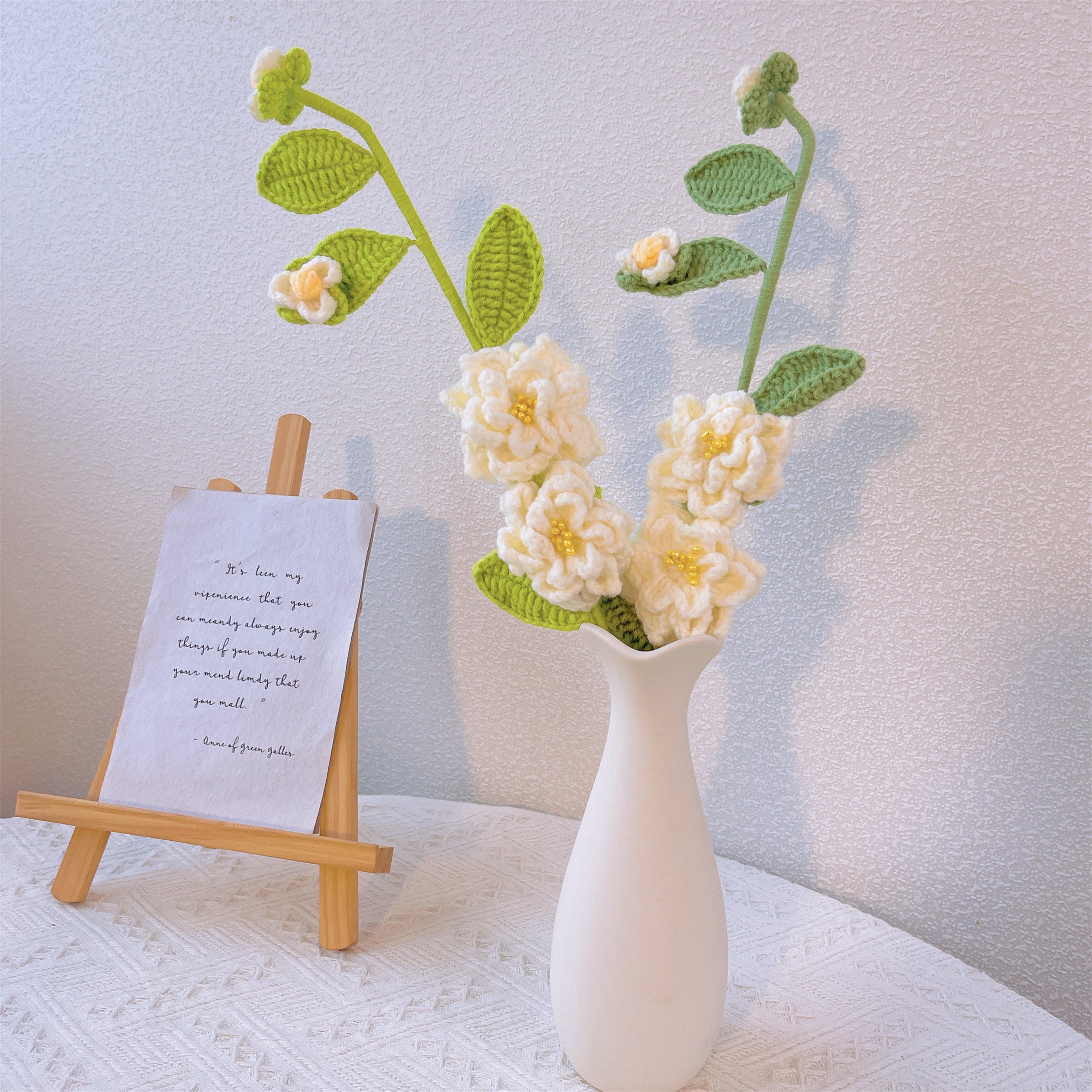 Elegant Beauty: Handcrafted Crochet Gardenias Stake for a Sophisticated Garden Decor