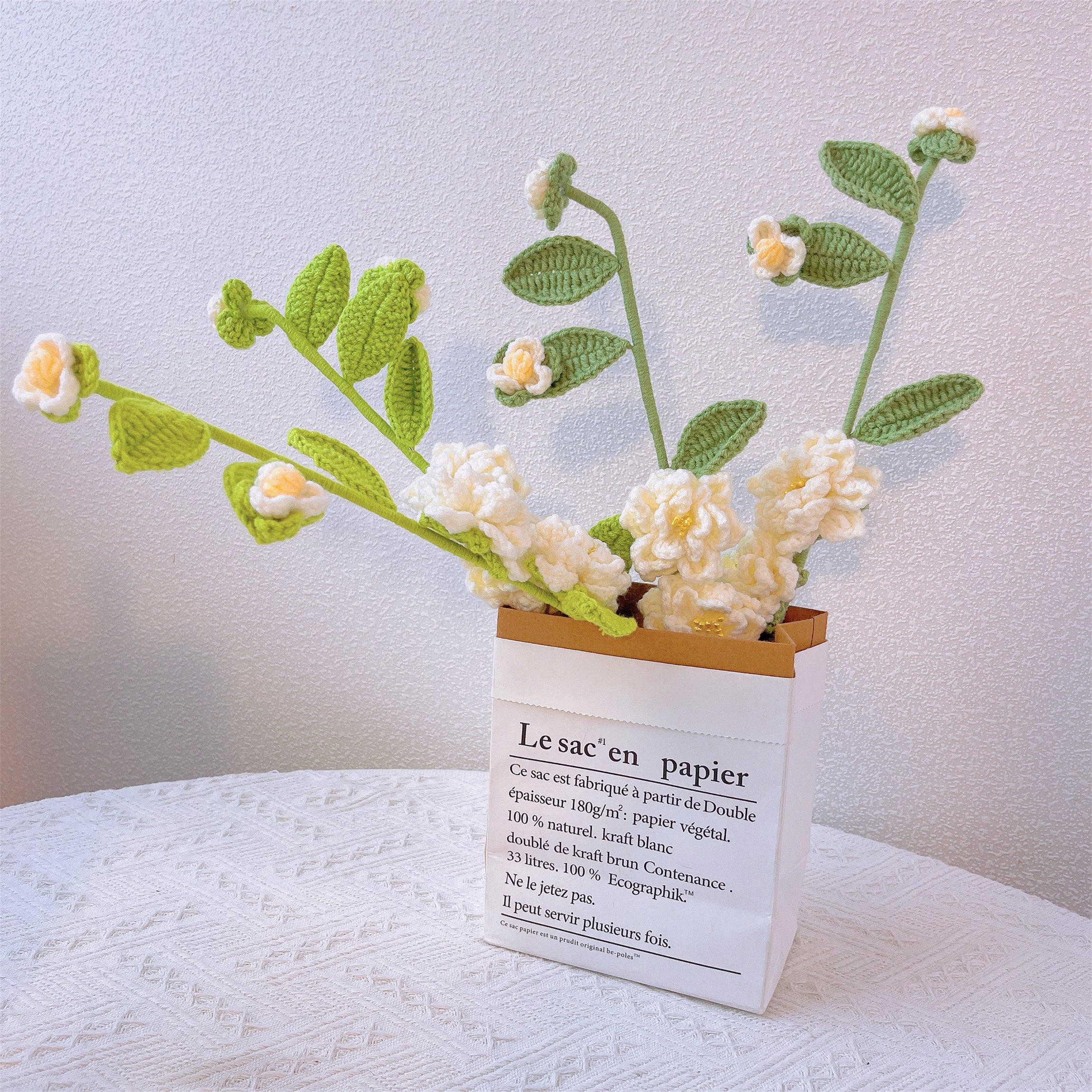 Elegant Beauty: Handcrafted Crochet Gardenias Stake for a Sophisticated Garden Decor