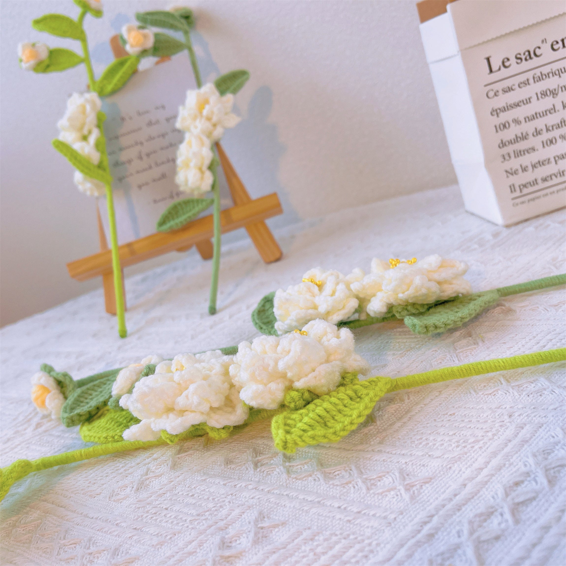 Elegant Beauty: Handcrafted Crochet Gardenias Stake for a Sophisticated Garden Decor