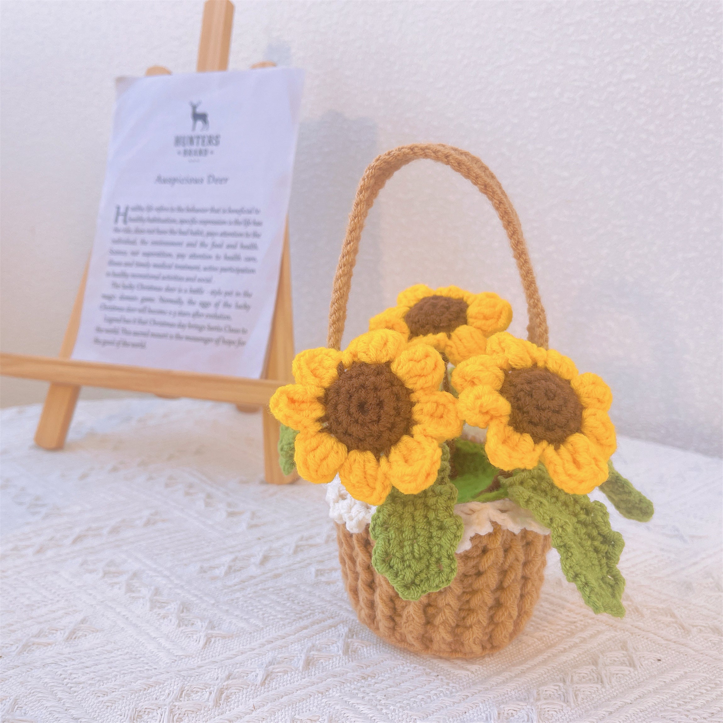 Boho Crochet Sunflower Basket - Handcrafted Home Decoration