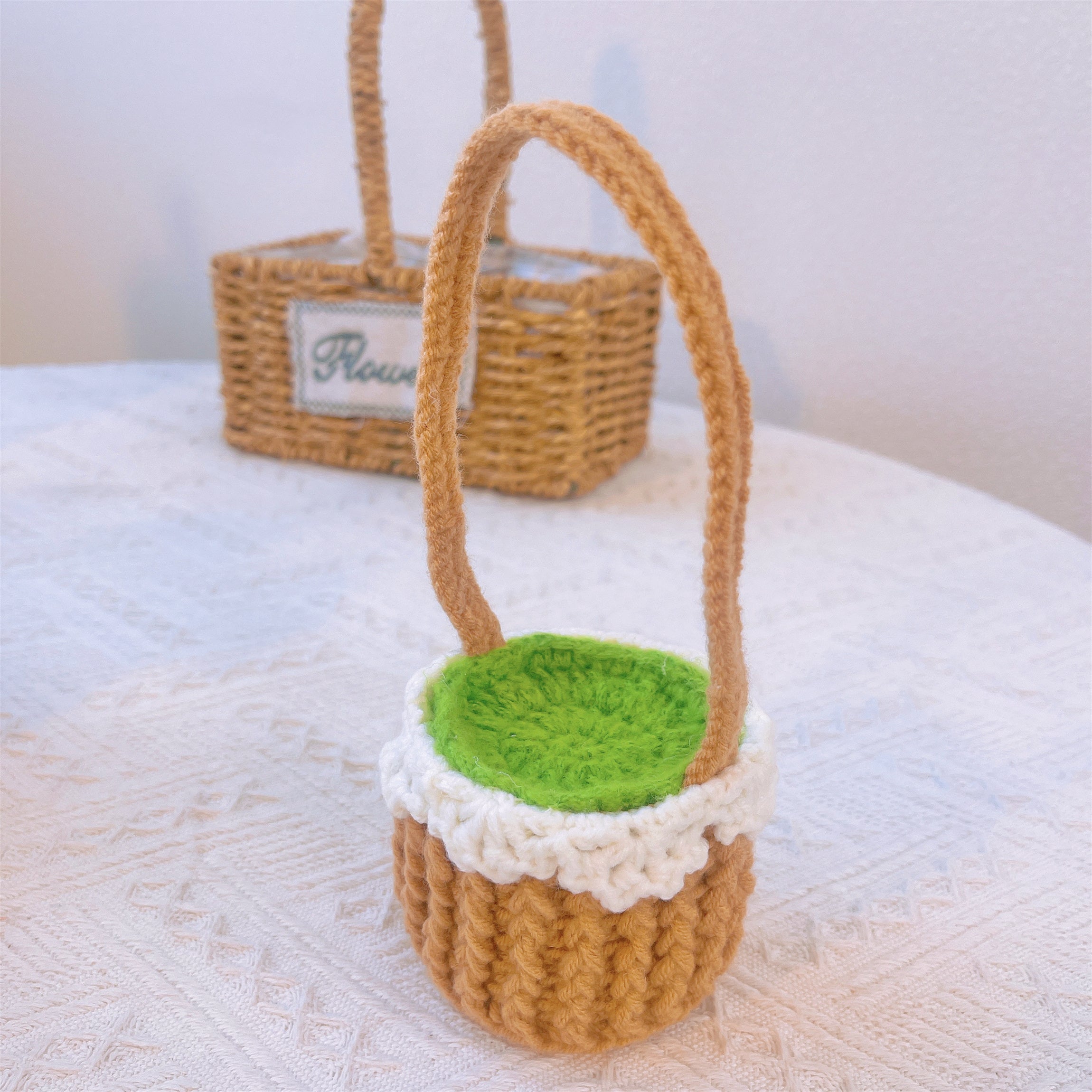 Boho Crochet Sunflower Basket - Handcrafted Home Decoration