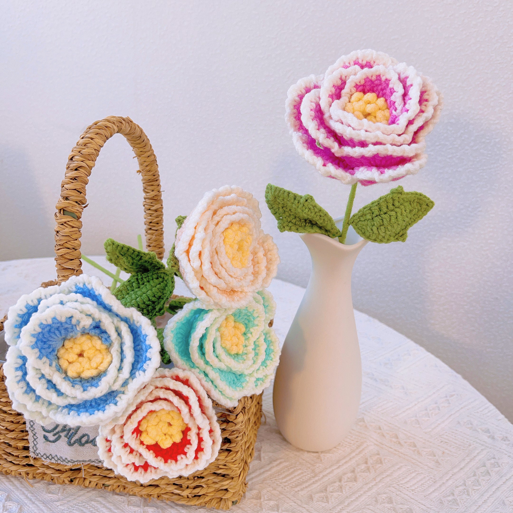 Garden Elegance: Handcrafted Crochet Peonies Flower Stake for a Beautiful Home and Garden Decor