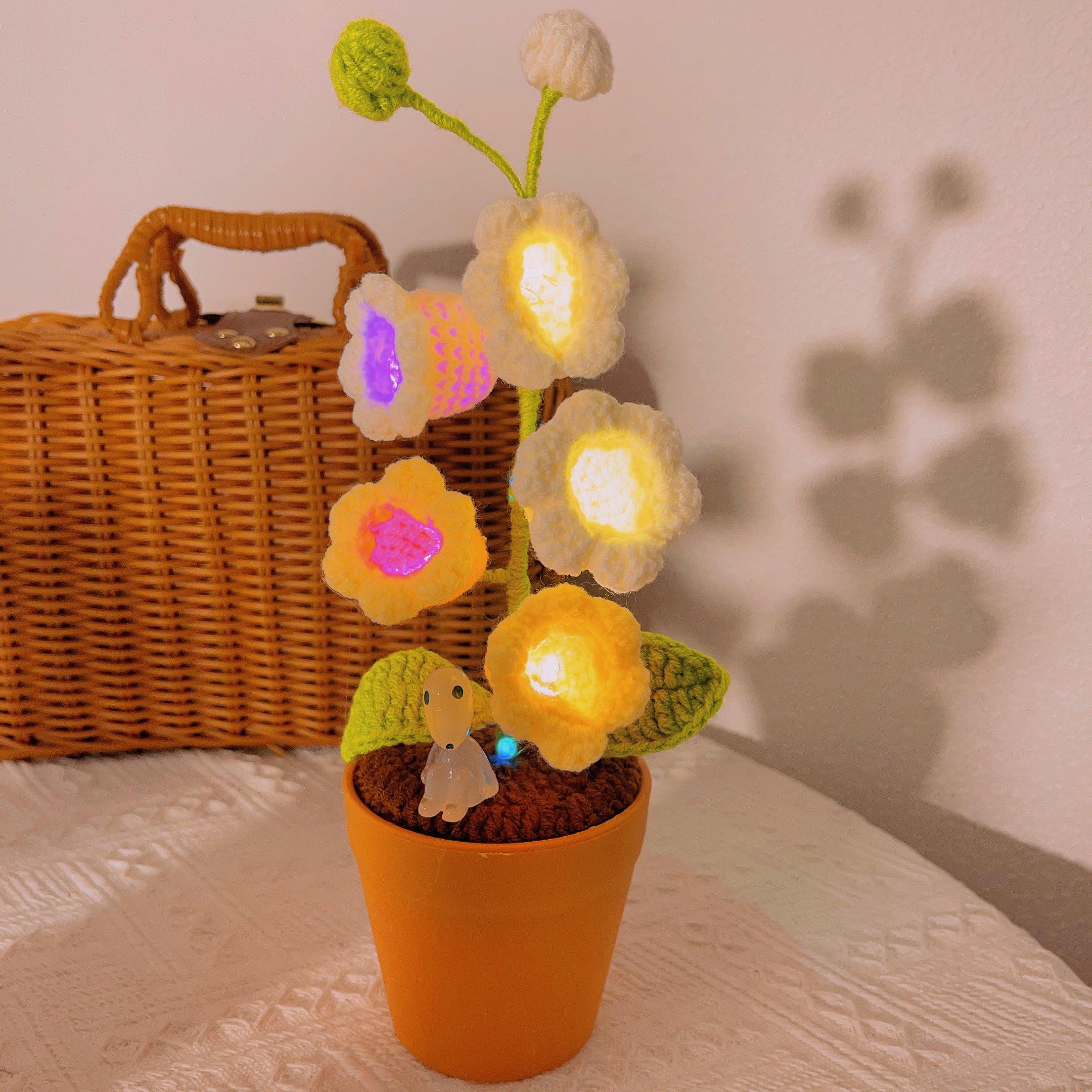 Handmade Crochet Lily of the Valley Plant - Glowing LED Flowers - Unique Home Decor - Perfect Gift for Plant Lovers - Yarn Handcrafted