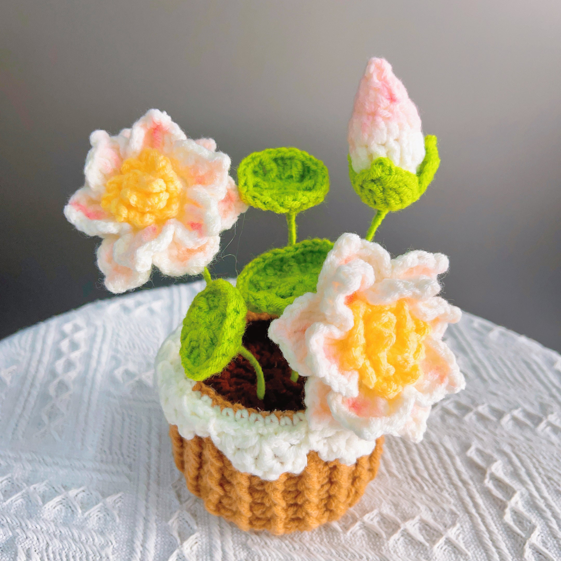 Boho Crochet Sunflower Basket - Handcrafted Home Decoration