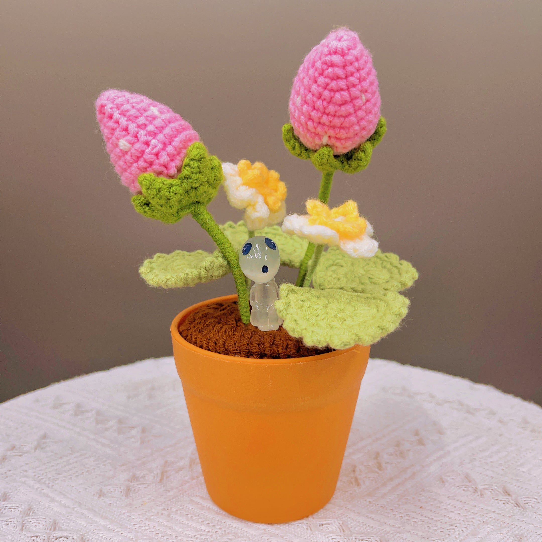 Handmade Strawberry Crochet Pot Plant - Cute Home Decor - Perfect Gift for Plant Lovers - Realistic Faux Plant w/ Soft Glow - Handcrafted