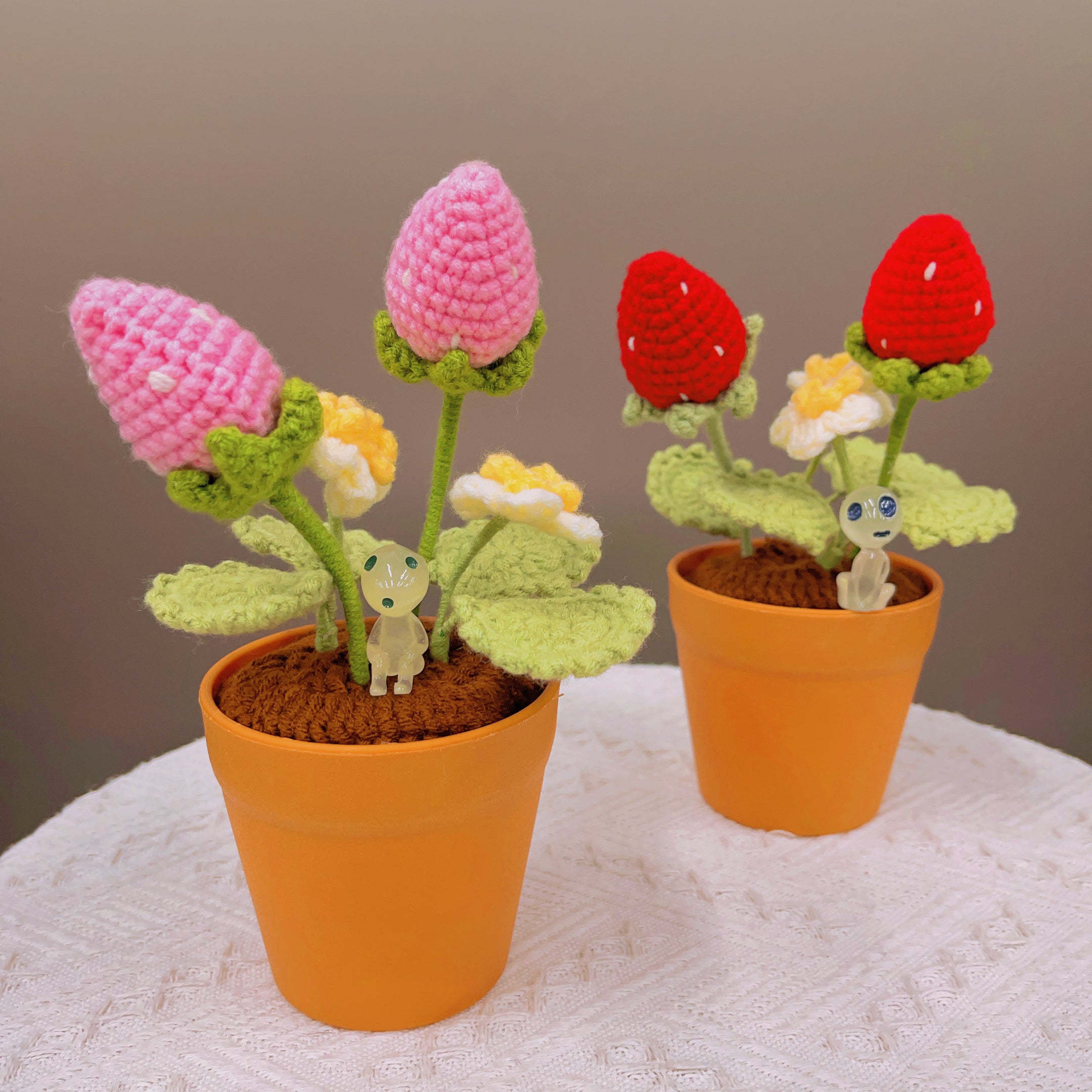 Handmade Strawberry Crochet Pot Plant - Cute Home Decor - Perfect Gift for Plant Lovers - Realistic Faux Plant w/ Soft Glow - Handcrafted
