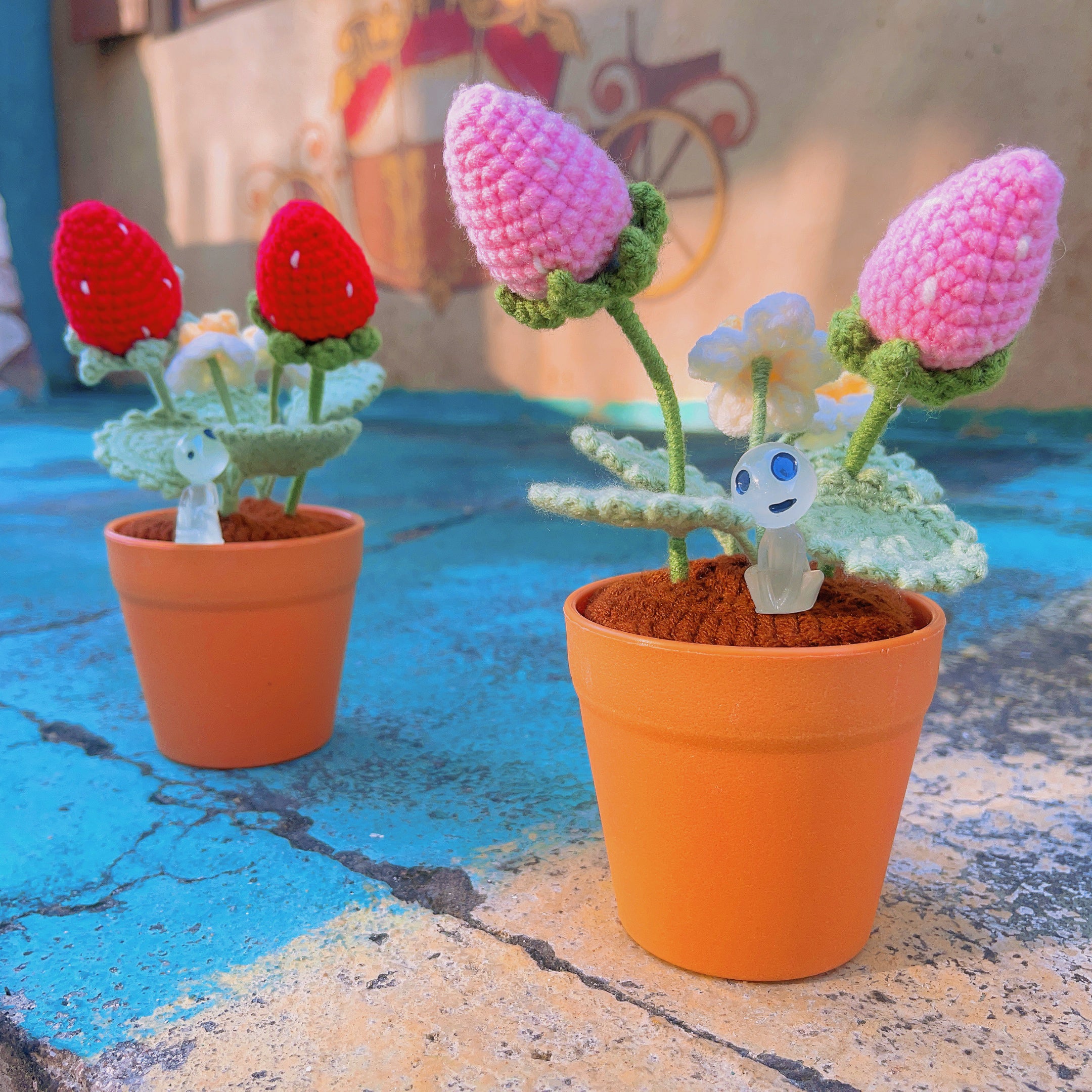 Handmade Strawberry Crochet Pot Plant - Cute Home Decor - Perfect Gift for Plant Lovers - Realistic Faux Plant w/ Soft Glow - Handcrafted