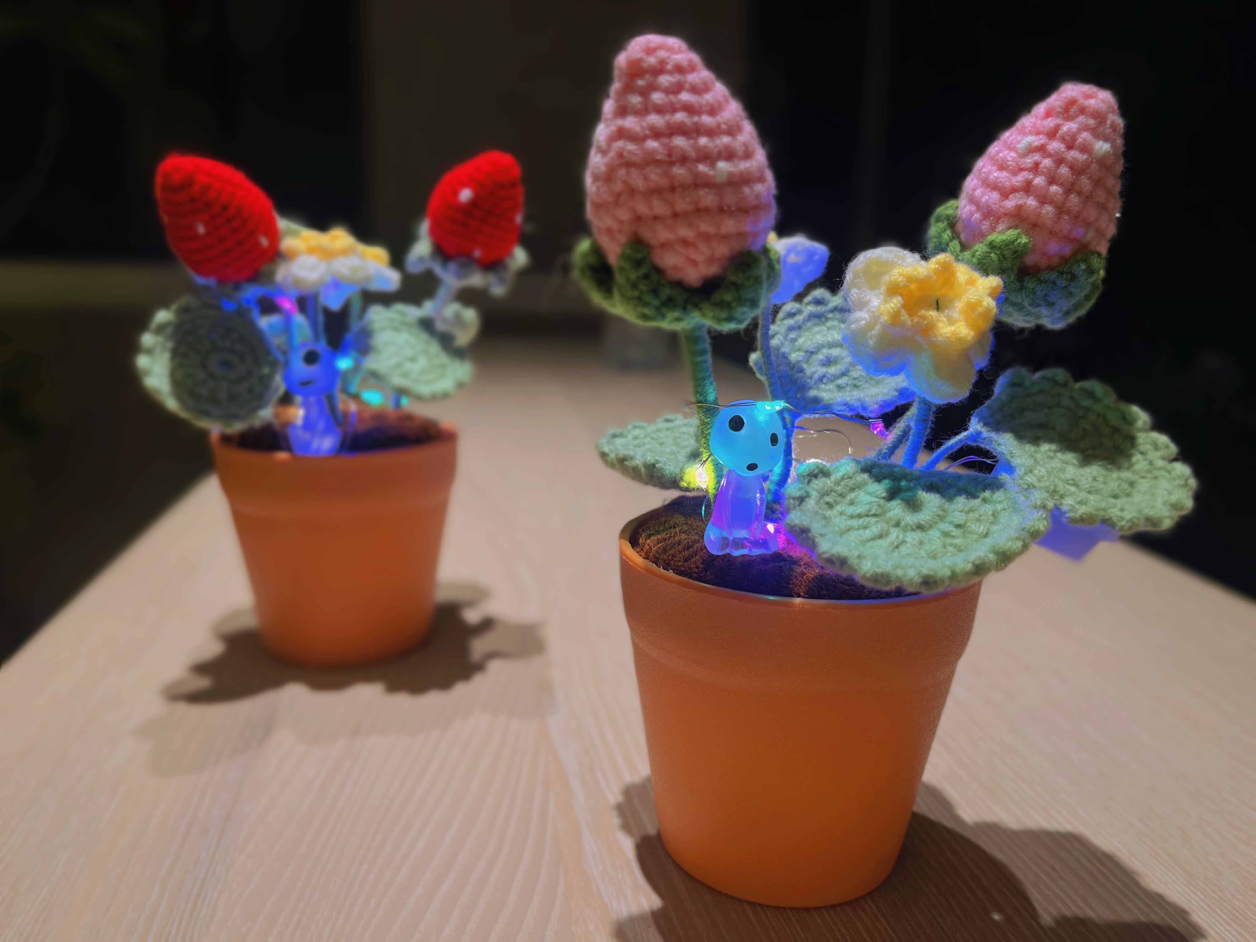Handmade Strawberry Crochet Pot Plant - Cute Home Decor - Perfect Gift for Plant Lovers - Realistic Faux Plant w/ Soft Glow - Handcrafted