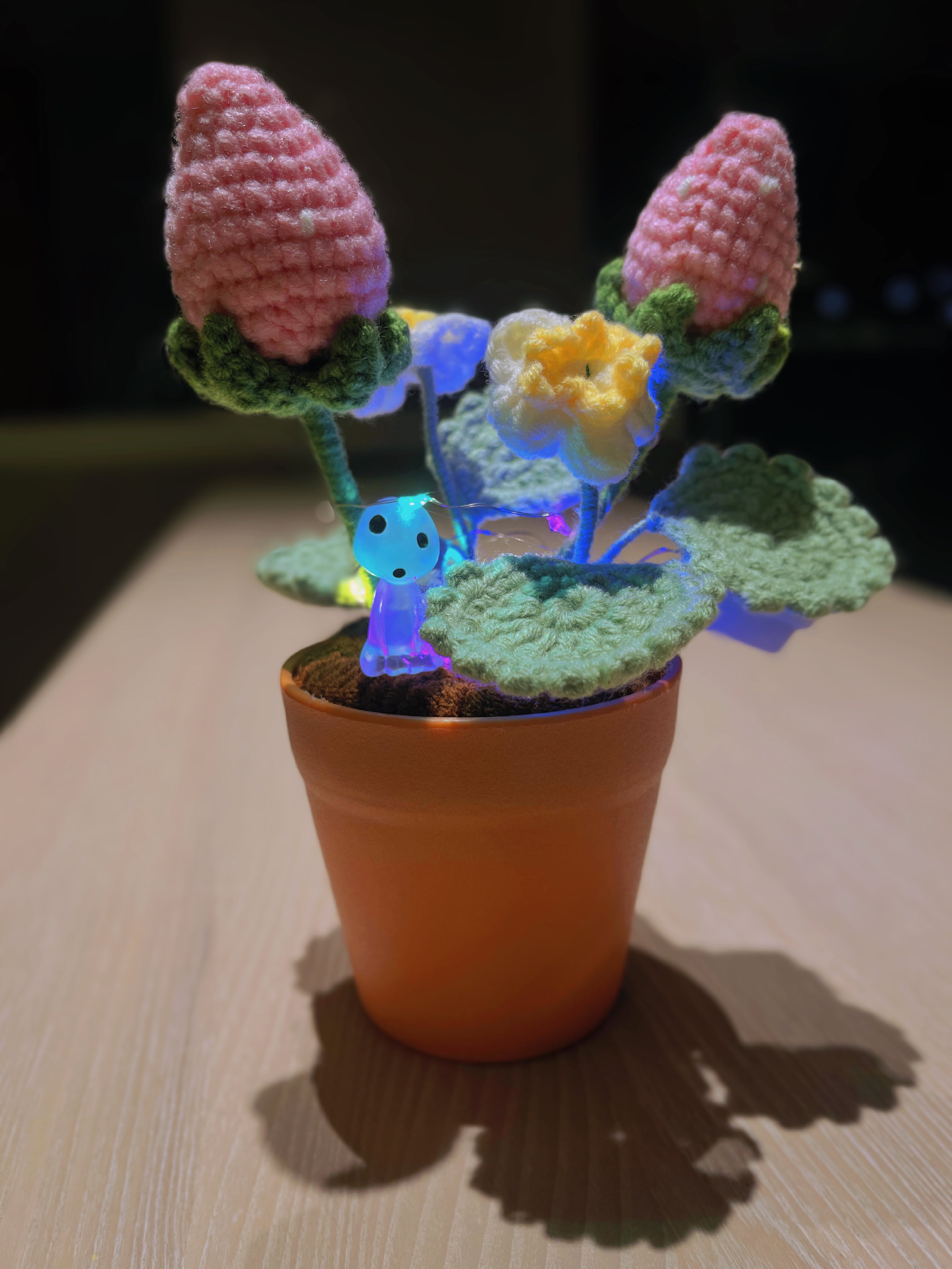 Handmade Strawberry Crochet Pot Plant - Cute Home Decor - Perfect Gift for Plant Lovers - Realistic Faux Plant w/ Soft Glow - Handcrafted