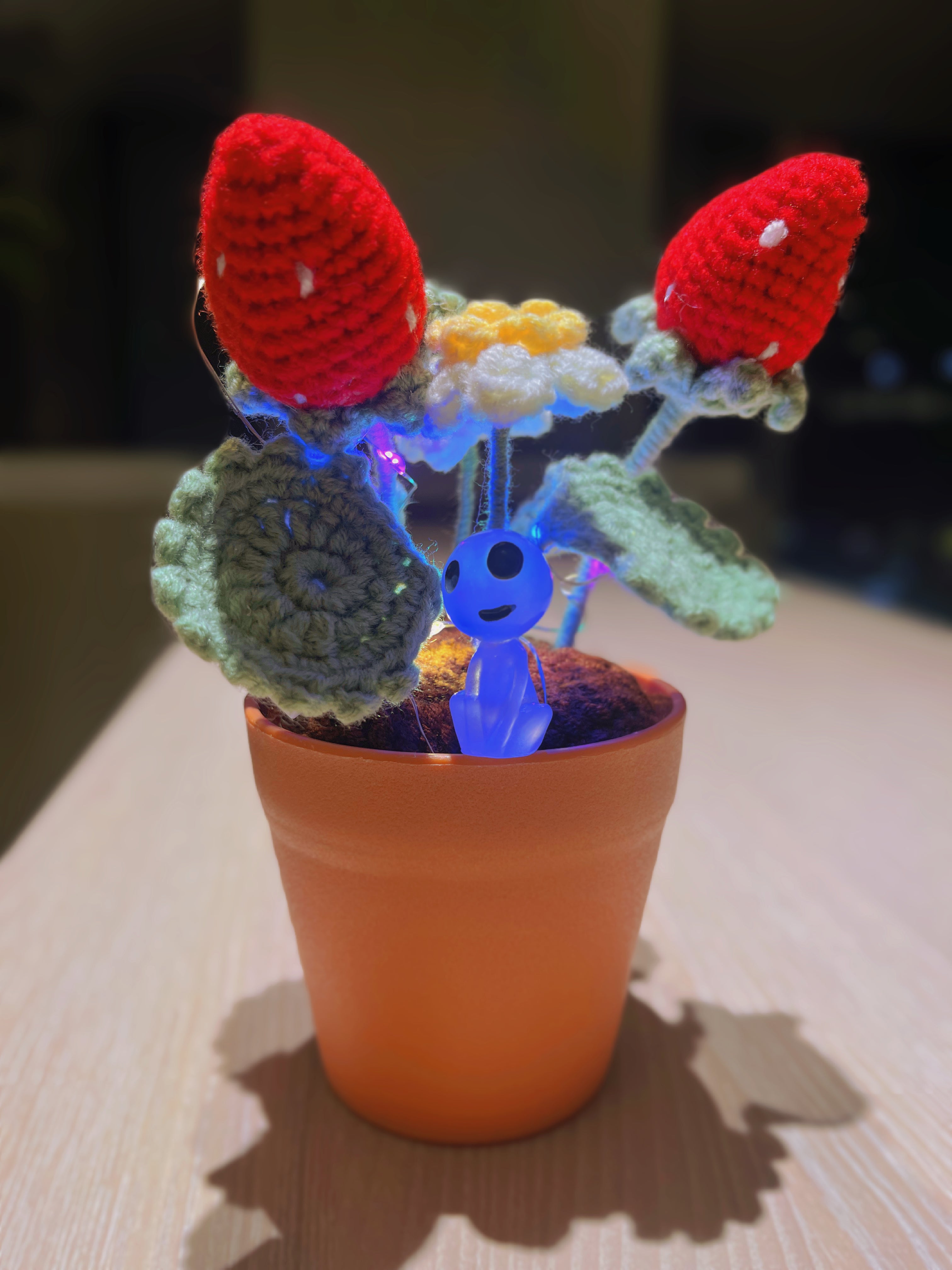 Handmade Strawberry Crochet Pot Plant - Cute Home Decor - Perfect Gift for Plant Lovers - Realistic Faux Plant w/ Soft Glow - Handcrafted