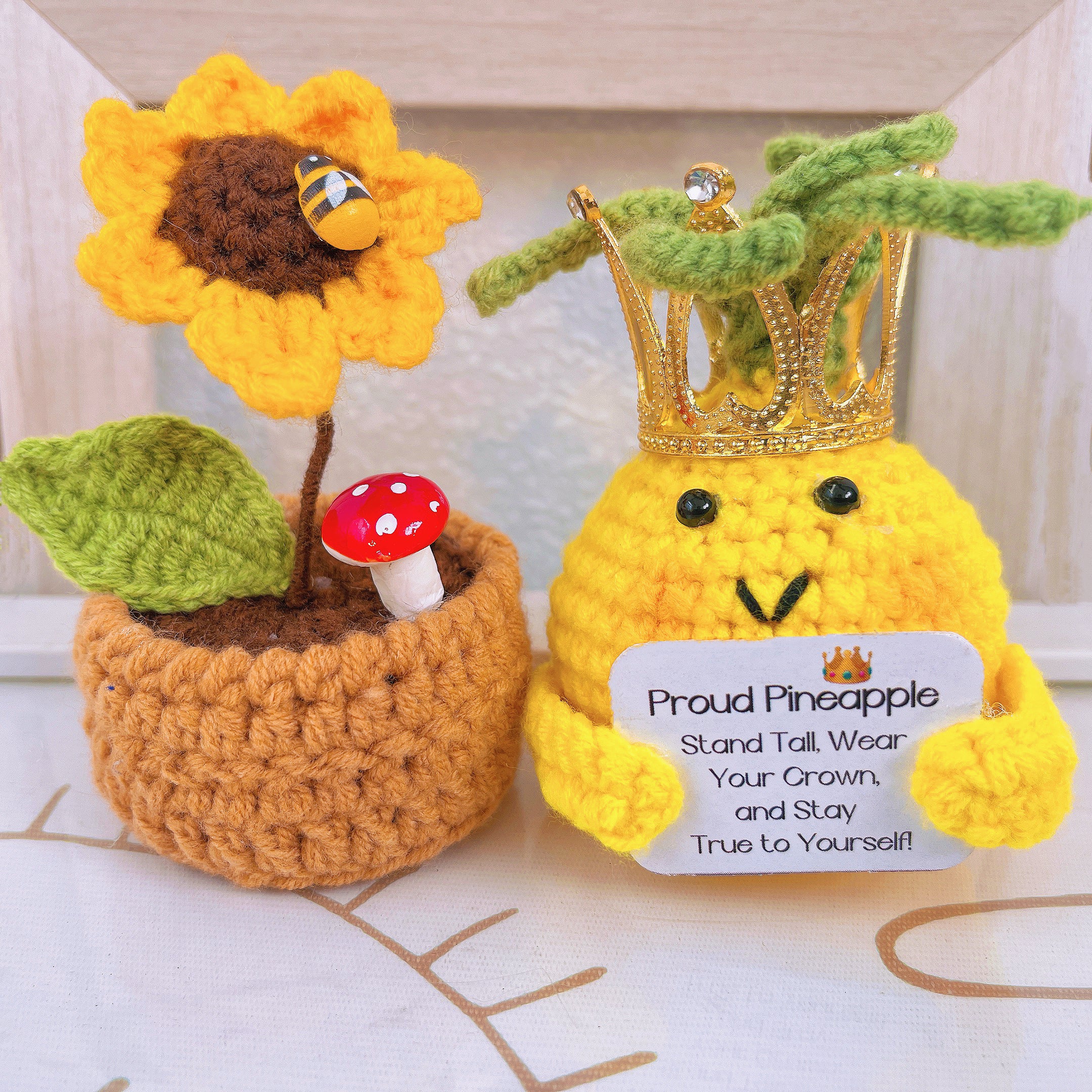 Personalized Text Crochet Proud Pineapple and Pot Bundle Set