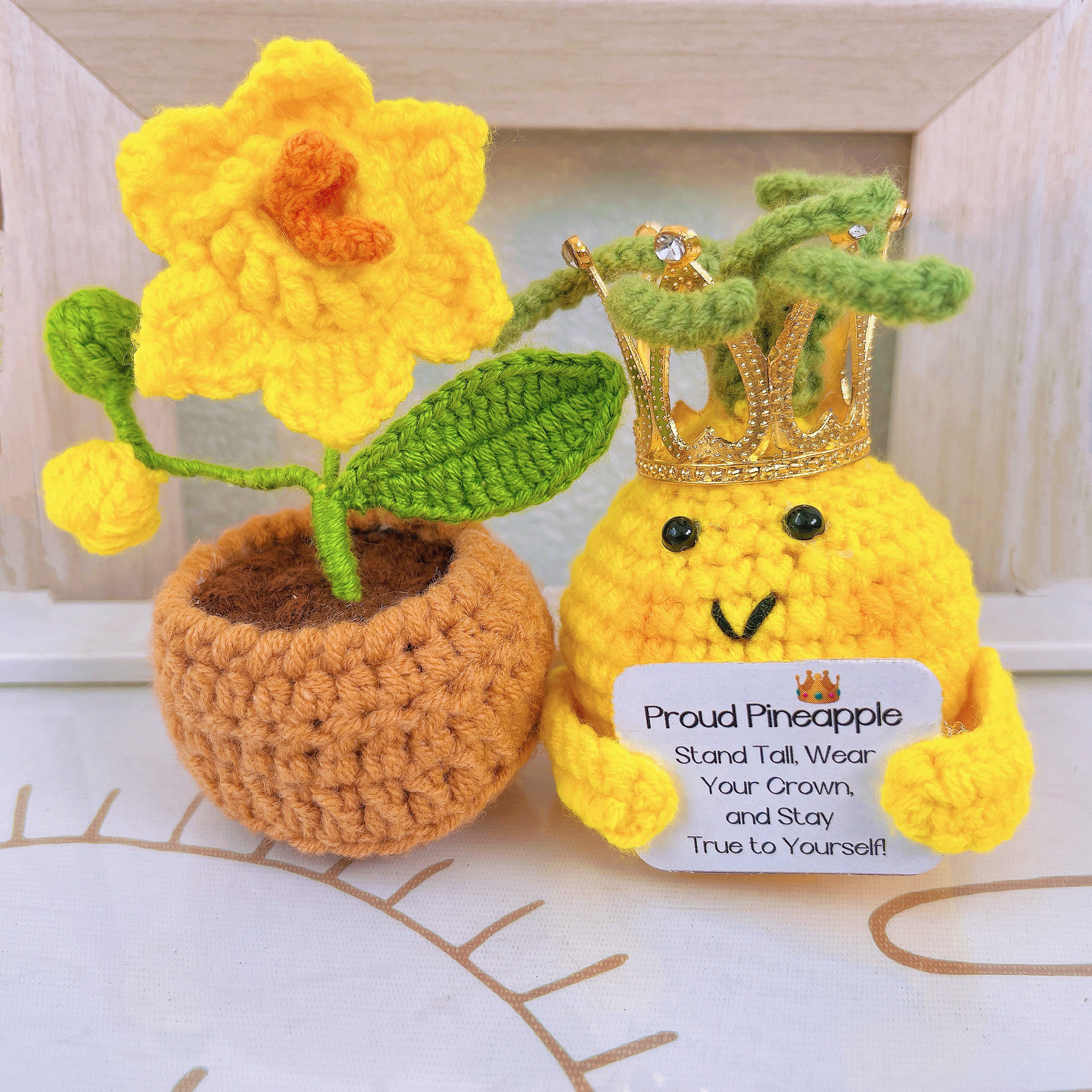 Personalized Text Crochet Proud Pineapple and Pot Bundle Set