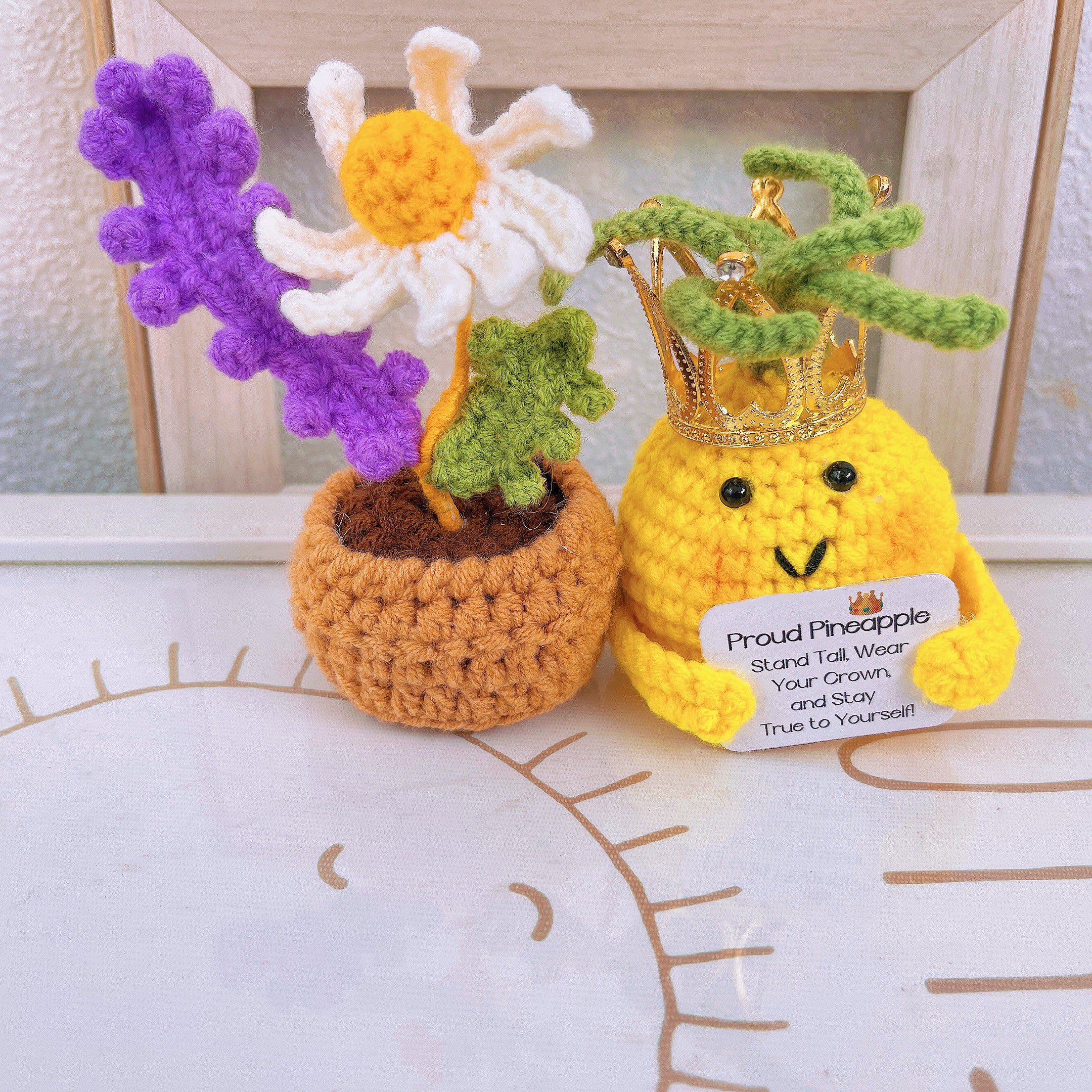 Personalized Text Crochet Proud Pineapple and Pot Bundle Set