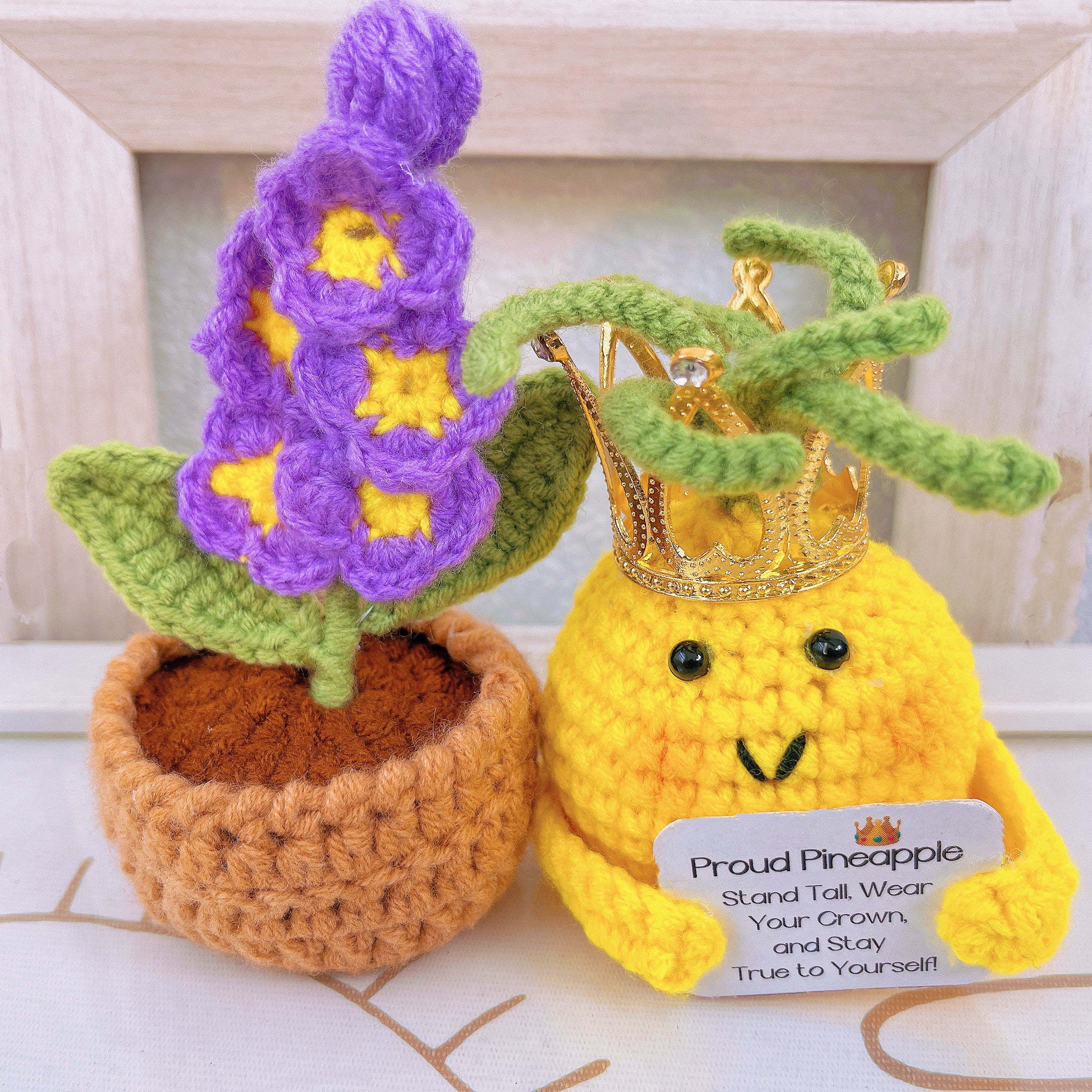 Personalized Text Crochet Proud Pineapple and Pot Bundle Set