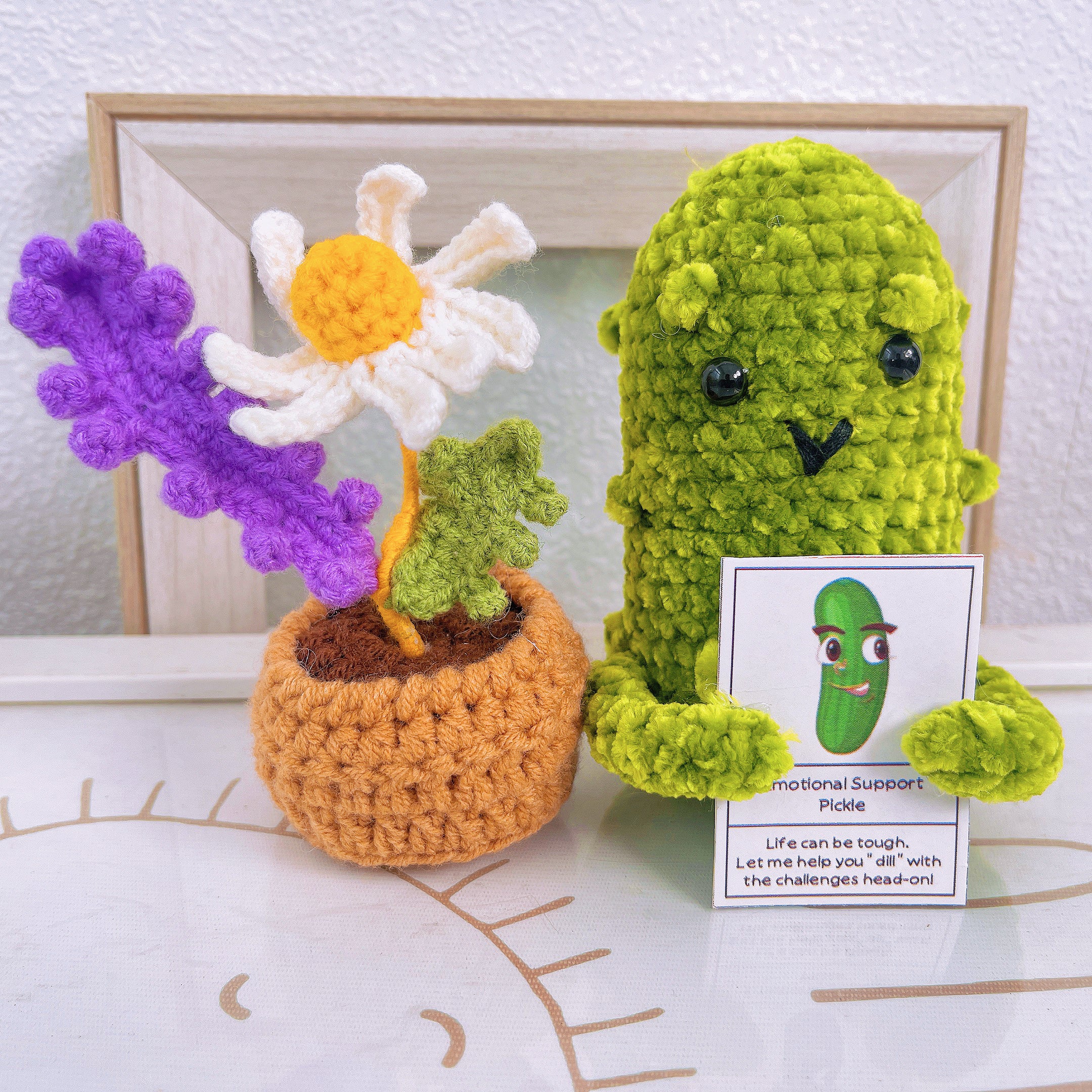Handcrafted Crochet Supportive Pickle and Blossomed Pot Bundle Set (Custom / Personalized Text Available) - Surgery Recovery Get Well Soon Hospitalization Post Care Congrats Cute Birthday Gift