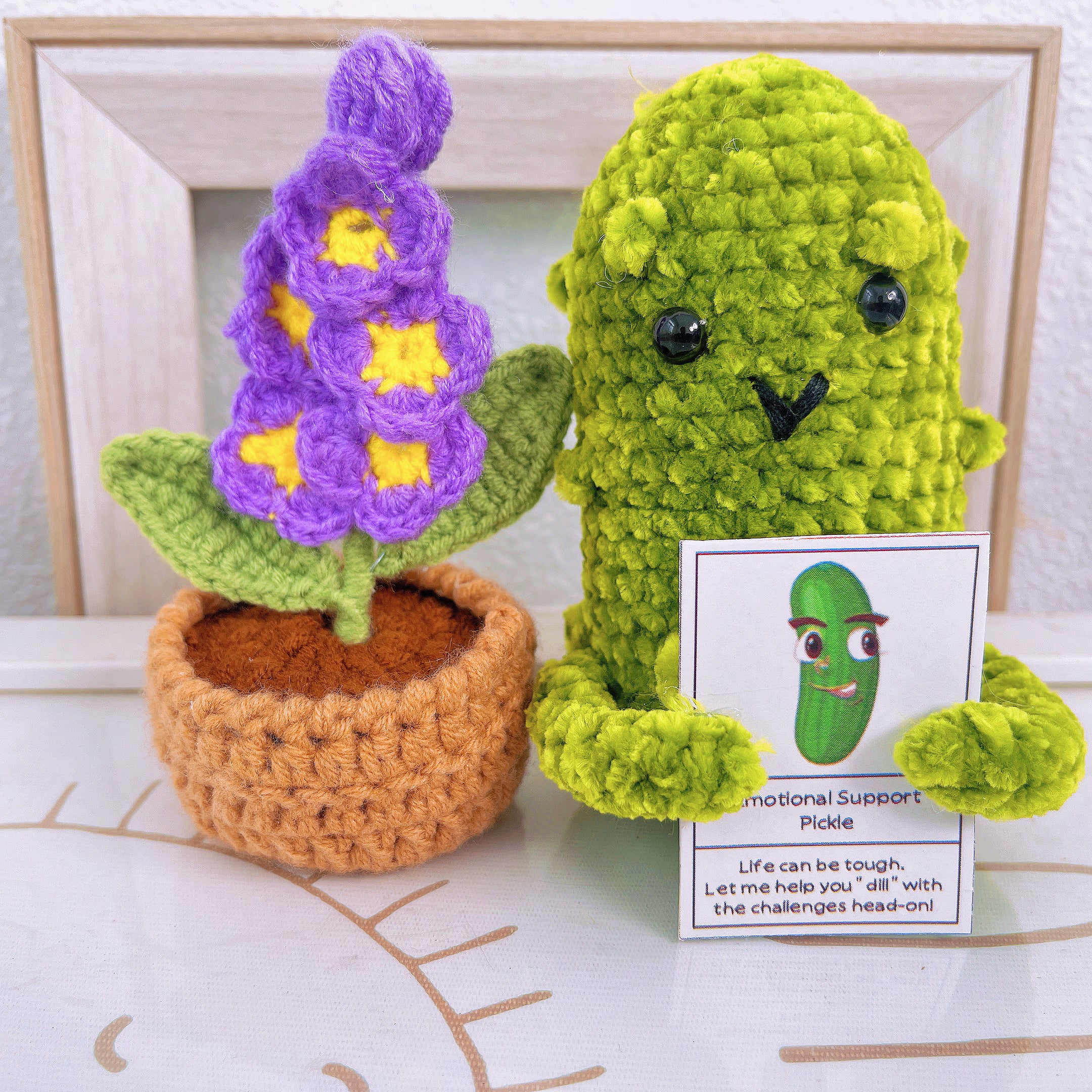 Handcrafted Crochet Supportive Pickle and Blossomed Pot Bundle Set (Custom / Personalized Text Available) - Surgery Recovery Get Well Soon Hospitalization Post Care Congrats Cute Birthday Gift