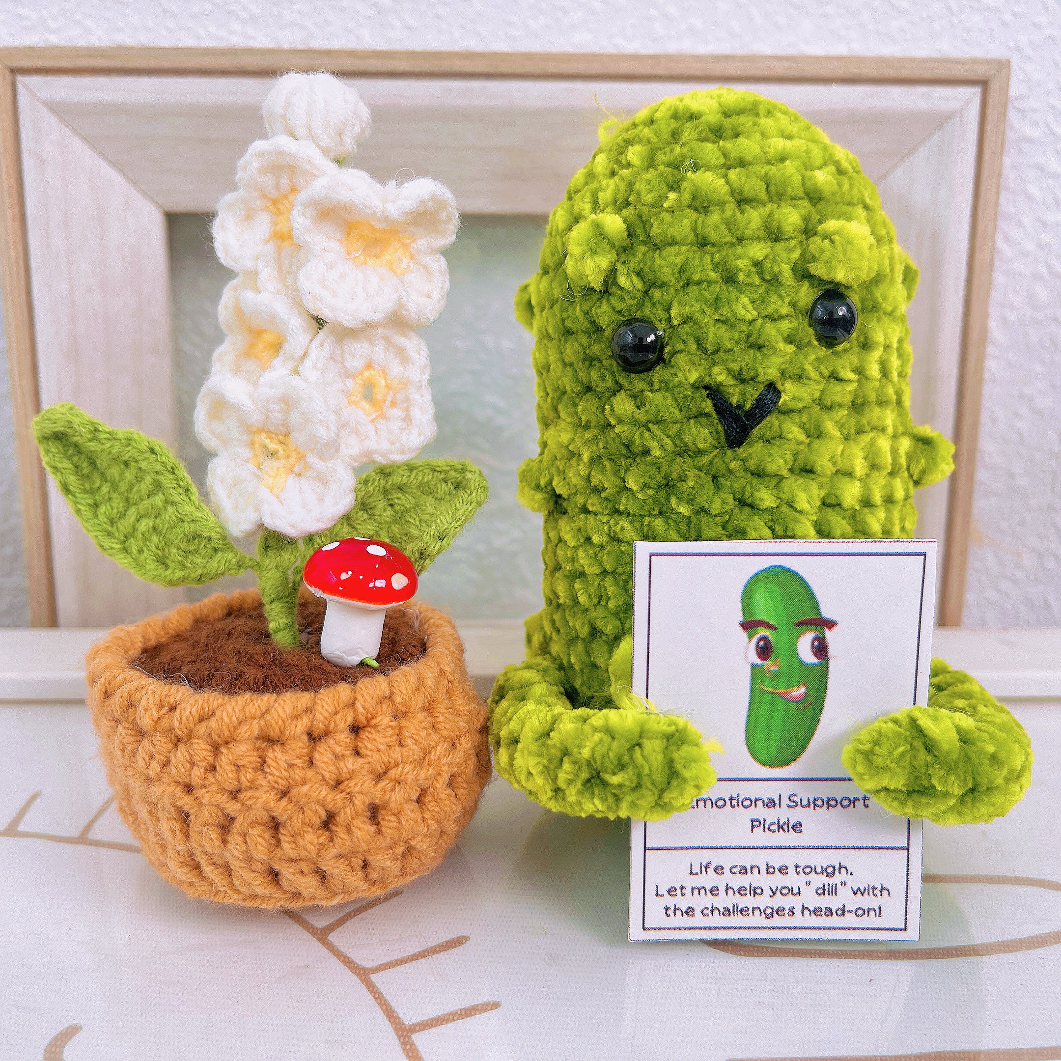 Handcrafted Crochet Supportive Pickle and Blossomed Pot Bundle Set (Custom / Personalized Text Available) - Surgery Recovery Get Well Soon Hospitalization Post Care Congrats Cute Birthday Gift