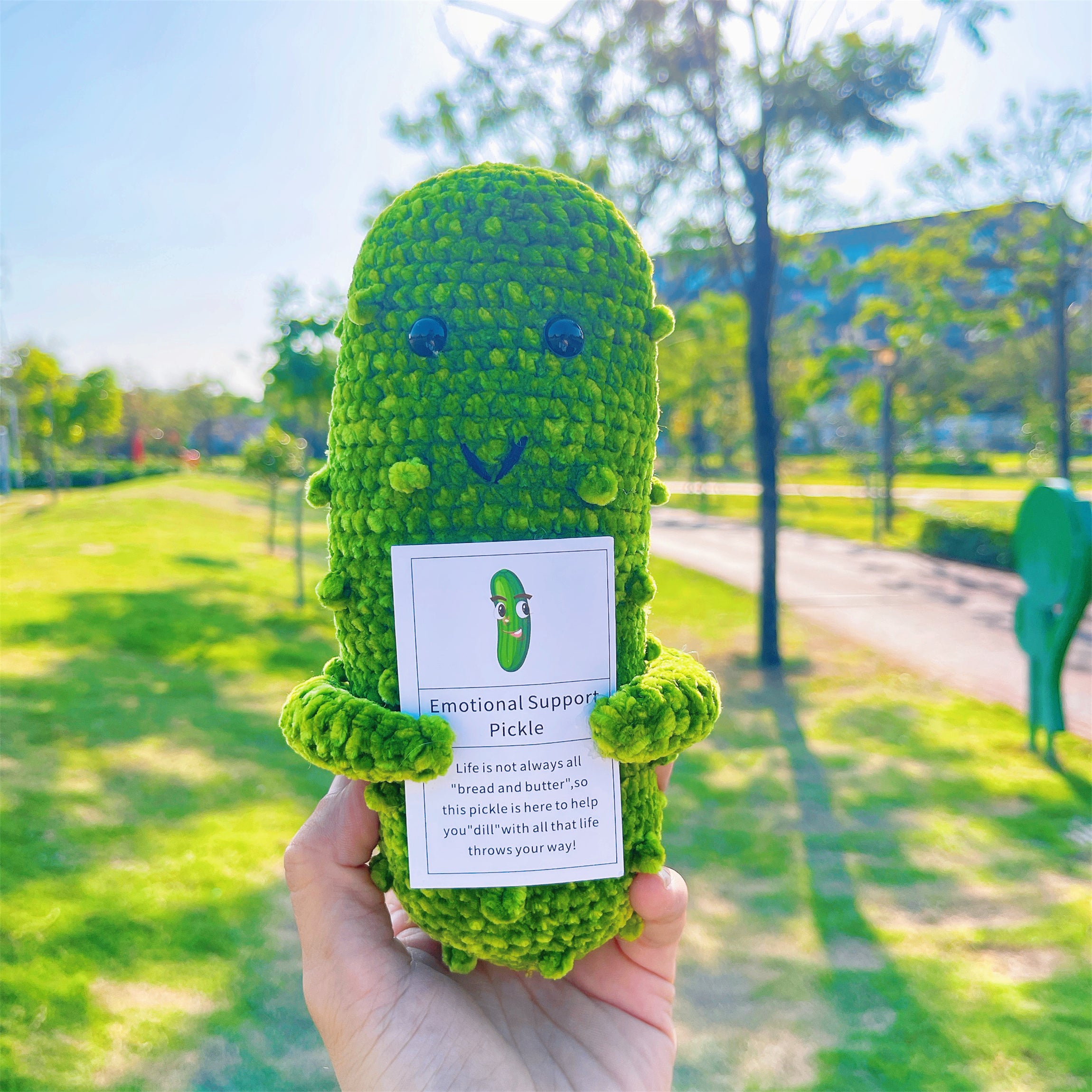 Crochet Flower Bouquet with Emotional Support Pickle - Sunflower Daisies Pickle with Custom Text - Allergy-Friendly Get Well Soon Gifts, Birthdays, Supportive