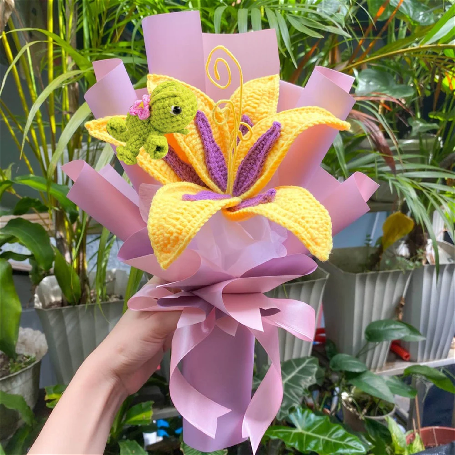 Crochet Sundrop Chameleon Flower Stake Bouquet Tangled Rapunzel Inspired