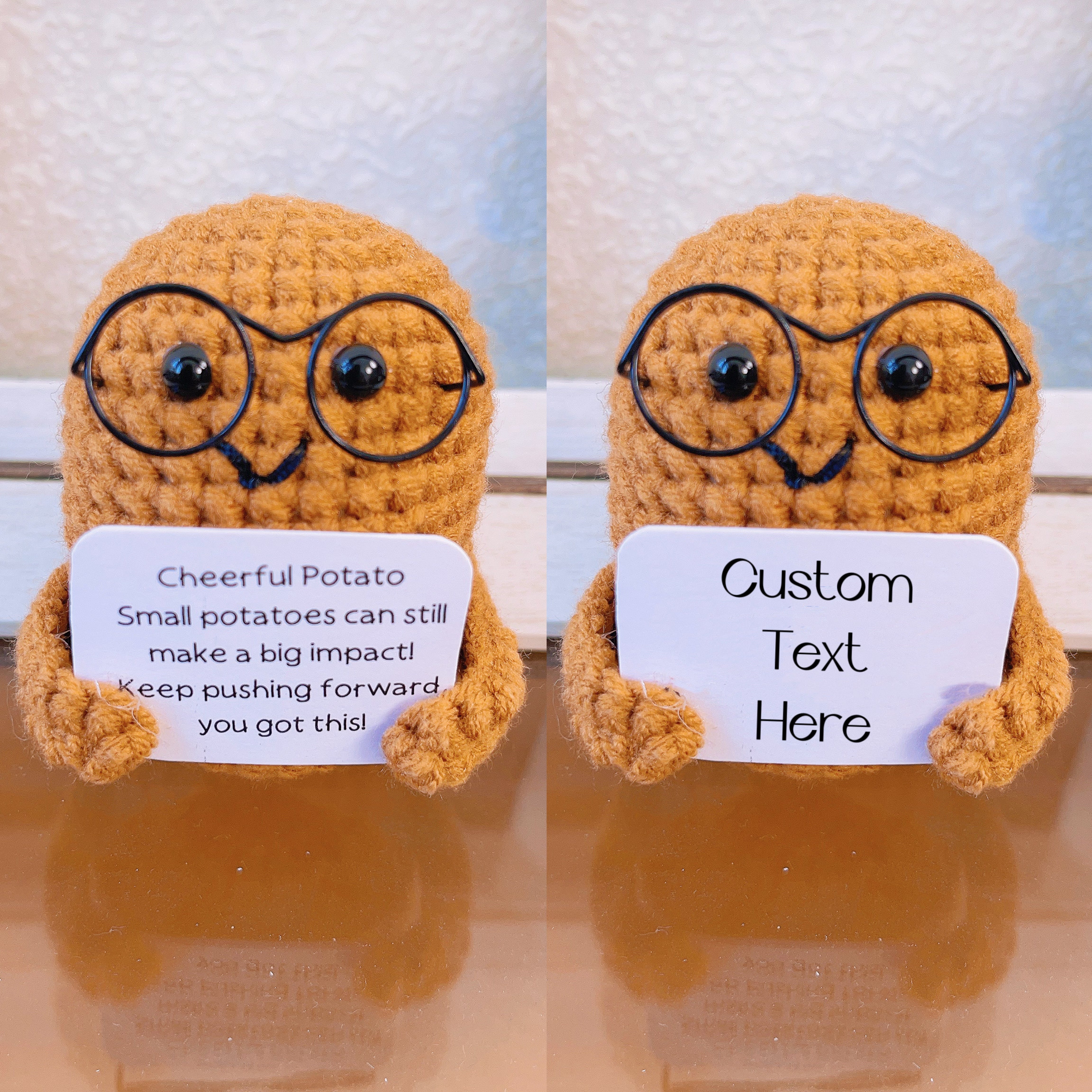 Handcrafted Cheerful Potato Desk Figurine with Customizable Card, Miniature Garden Potted Plants - Perfect for Home Decor, Gifts, Motivation, and Special Occasions