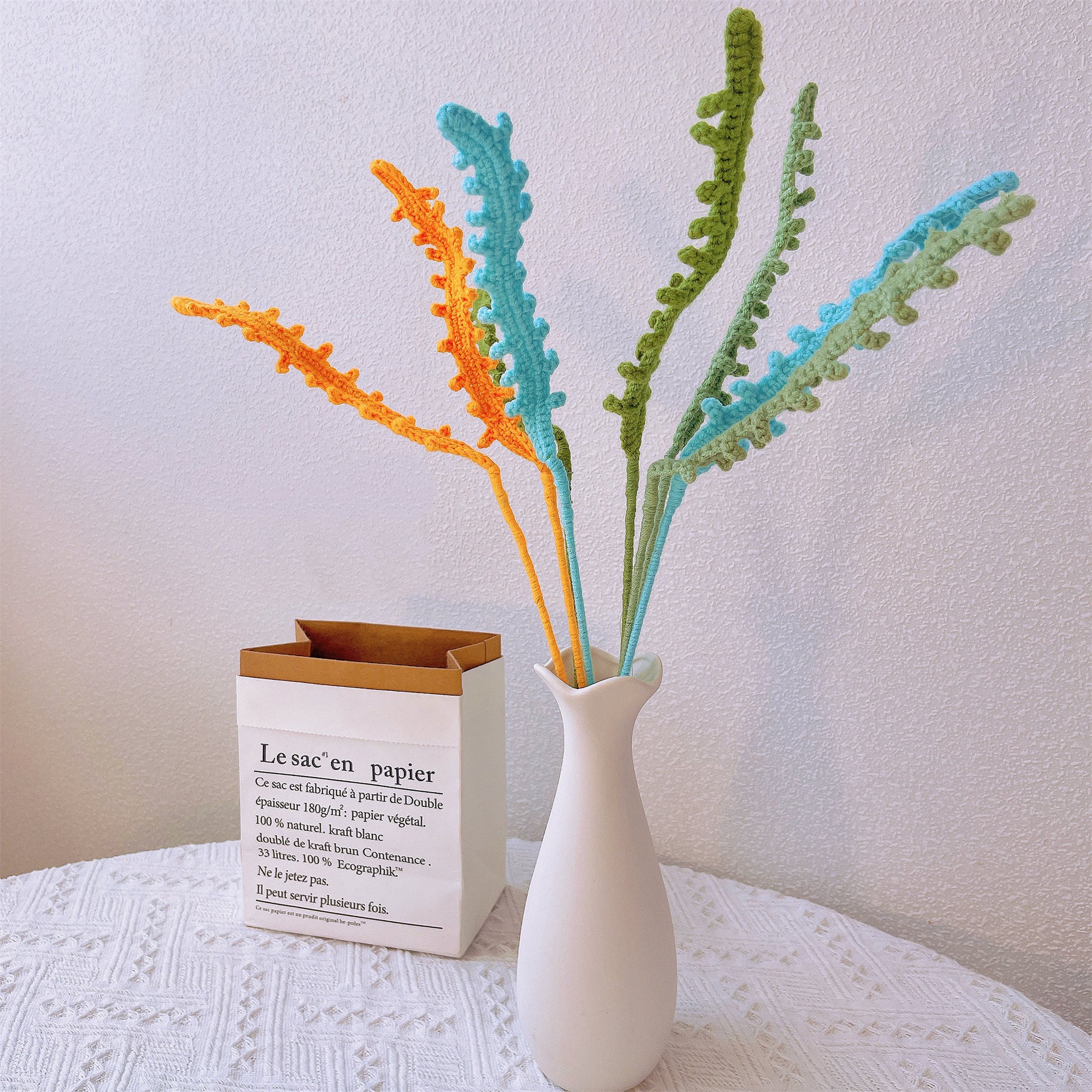 Handmade Embroidered Fern in Vibrant Boxwood Stake