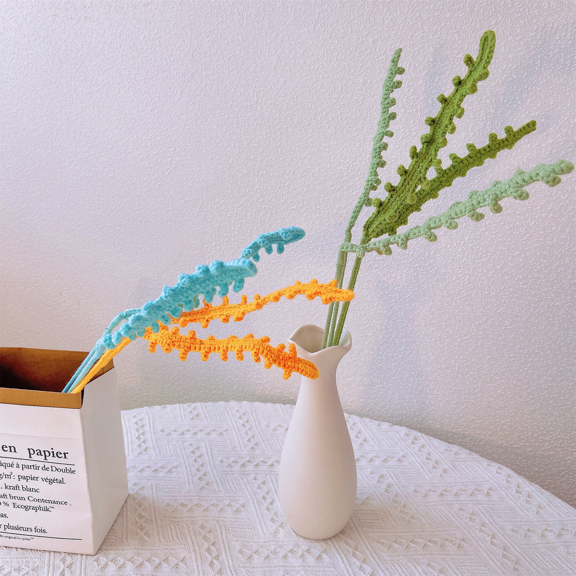 Handmade Embroidered Fern in Vibrant Boxwood Stake